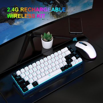 Snpurdiri 60% Prozent Kabellos Gaming Combo Tastatur- und Maus-Set, Enthalten 2.4G Small Mini 60%Ergonomisches Design TastaturVerticalFeel