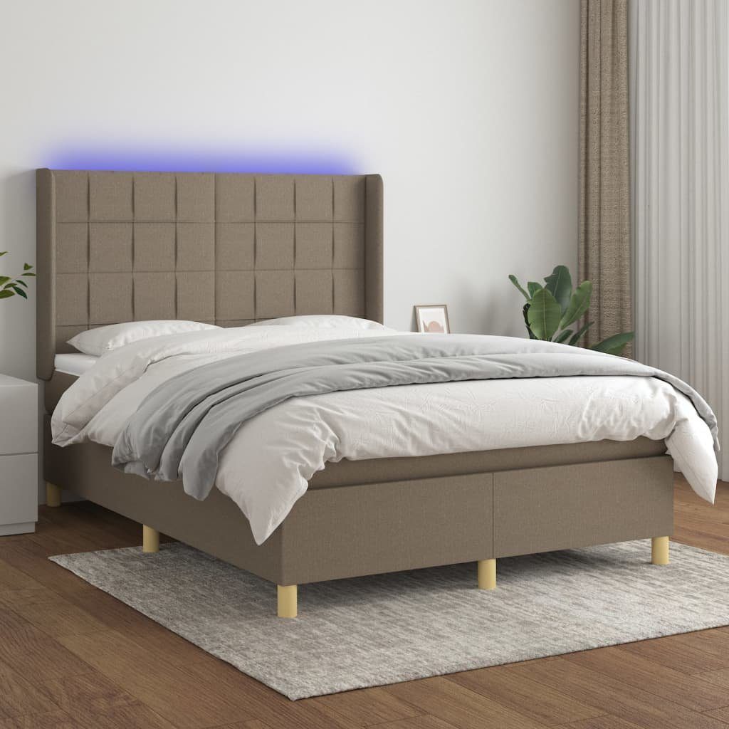 vidaXL Bett Boxspringbett mit Matratze & LED Taupe 140x200 cm Stoff