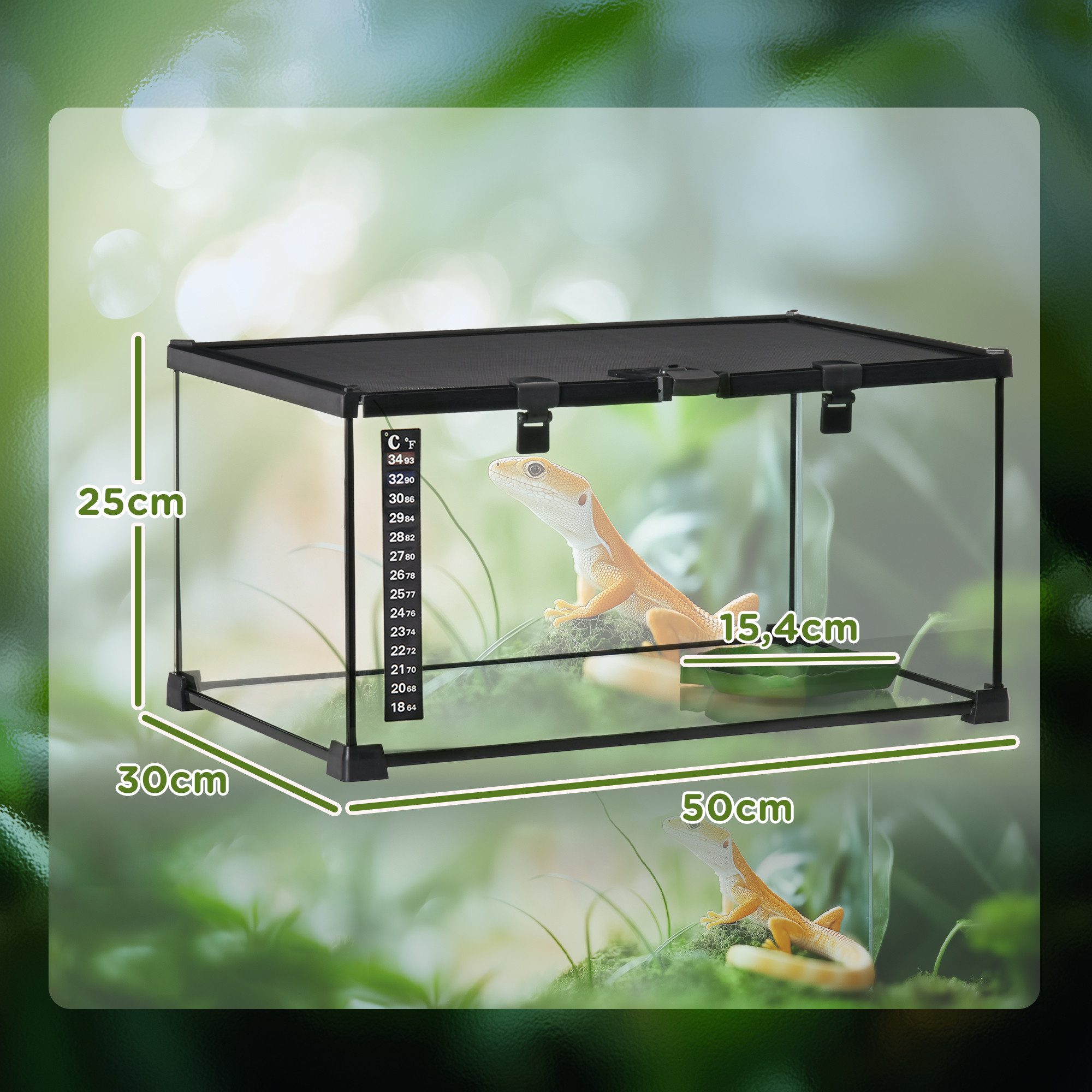 PawHut Terrarium mit Thermometer, Metall Schwarz 50 x 30 x 35 cm