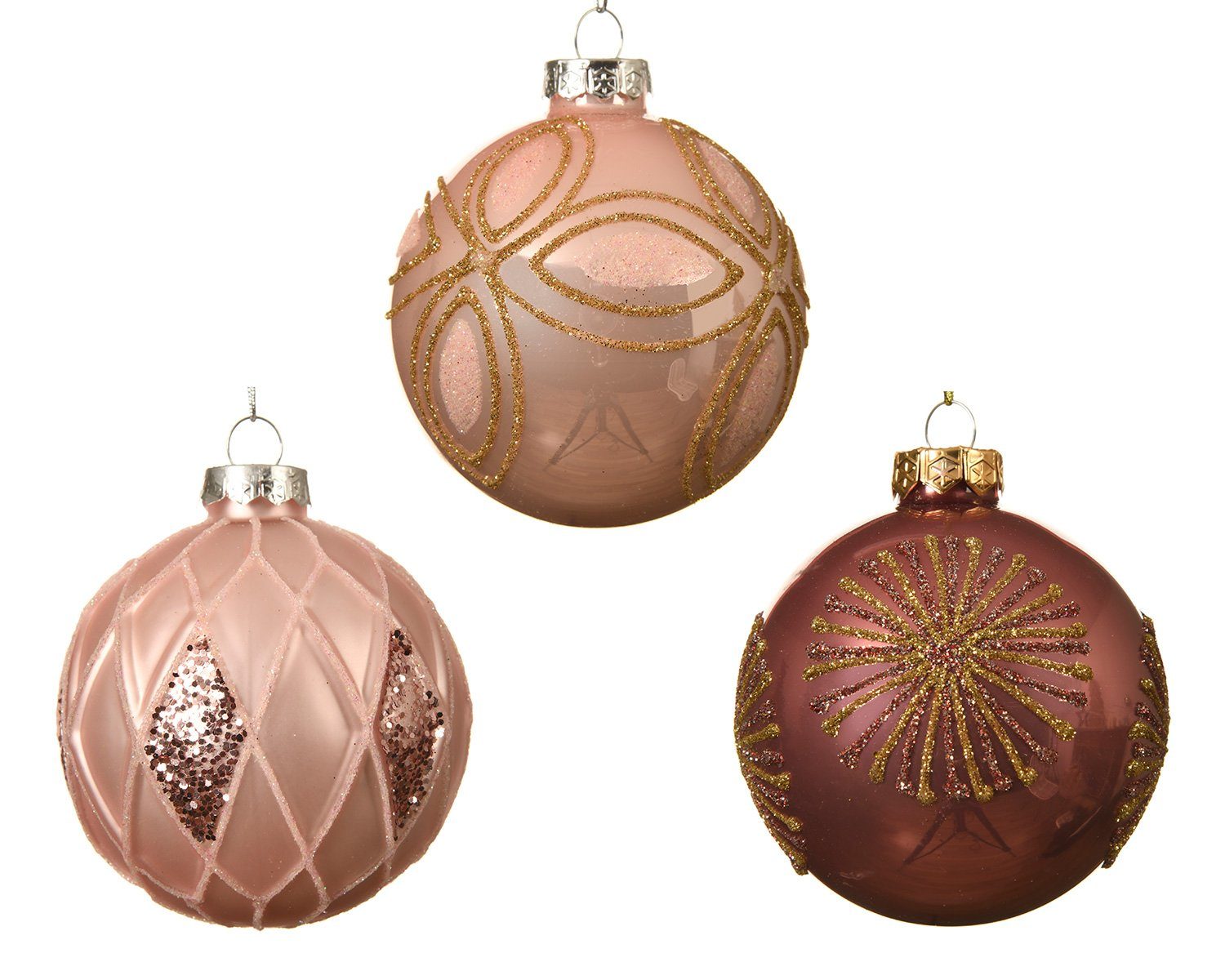Decoris season decorations Weihnachtsbaumkugel, Weihnachtskugeln Glas 8cm Mix Ornamente 12er Set - Champagnerpink | Weihnachtskugeln