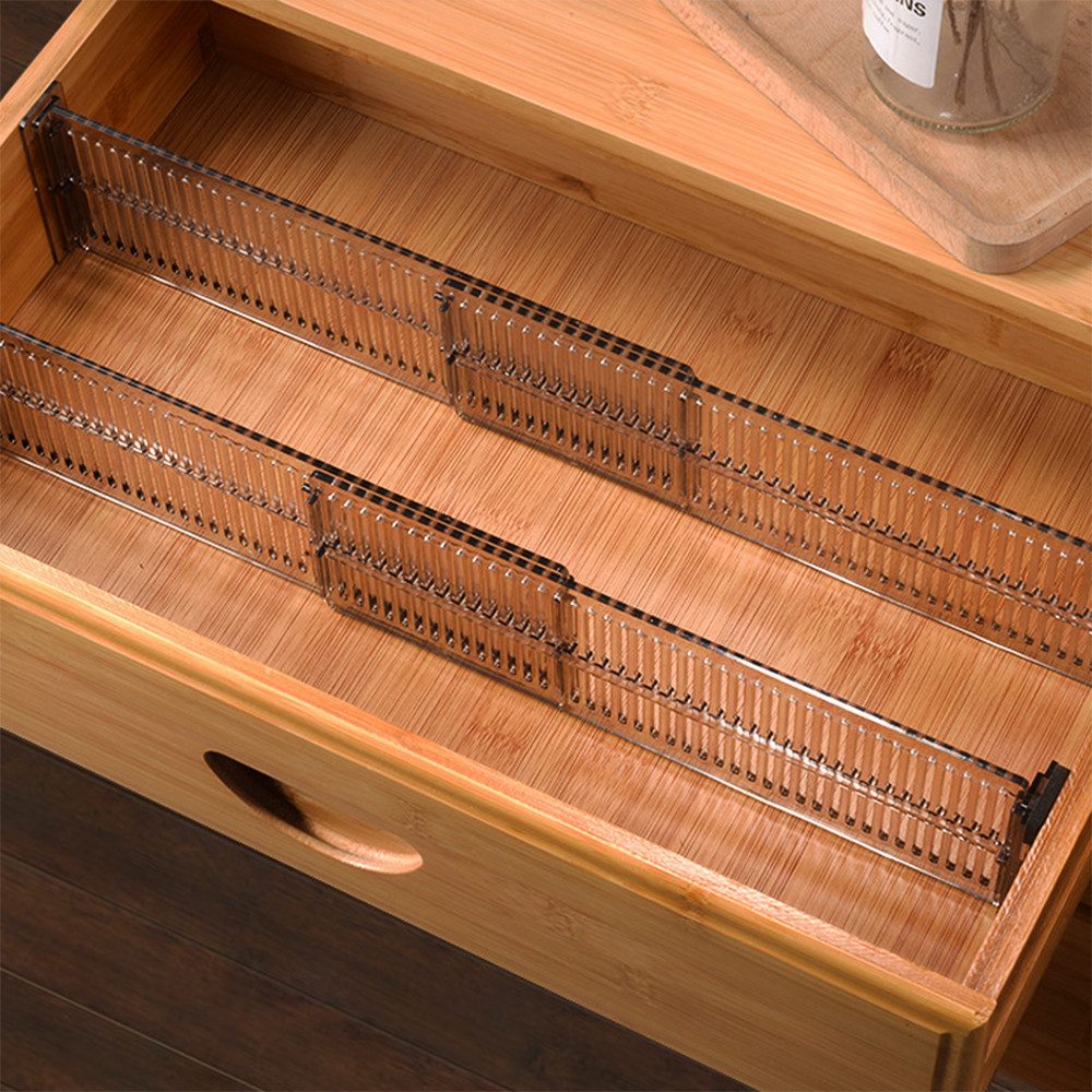 JASLIFE Schubladeneinsatz Verstellbarer Schubladeneinsatz Organizer aus transparentem Kunststoff (Mehrteiliges Set, 4 St., Erhältlich als 2er-, 4er- und 6er-Set), Flexibel anpassbar mit rutschfestem Design und einfacher Montage.