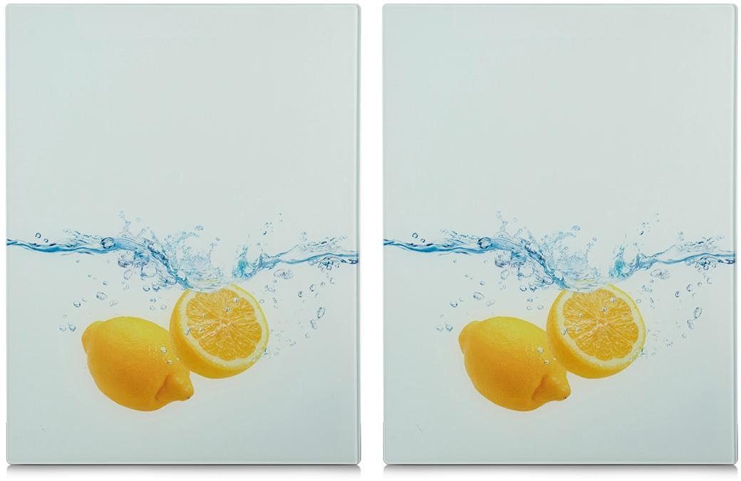 Zeller Present Schneide- und Abdeckplatte Lemon Splash, ESG-Sicherheitsglas, (Set, 2 tlg), aus ESG-Sicherheitsglas hergestellt