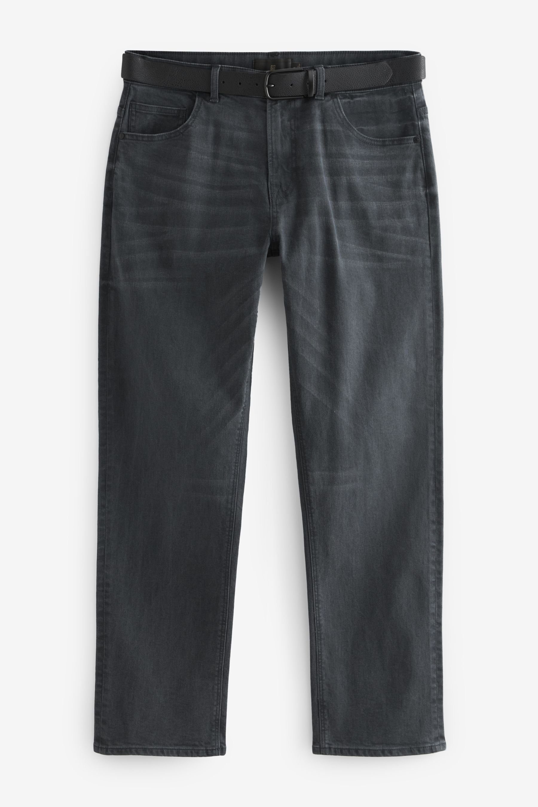 Next Straight-Jeans Straight Fit Jeans mit Gürtel (2-tlg) Grey