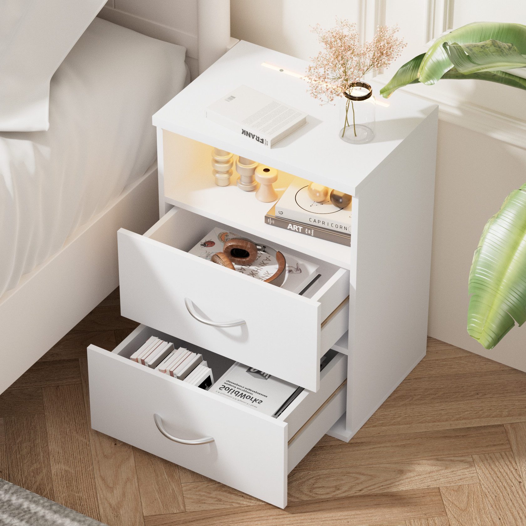 Casaria Nachttisch Jamie (2-St), mit Touch LED Beleuchtung 40x28x55cm Dimmb günstig online kaufen