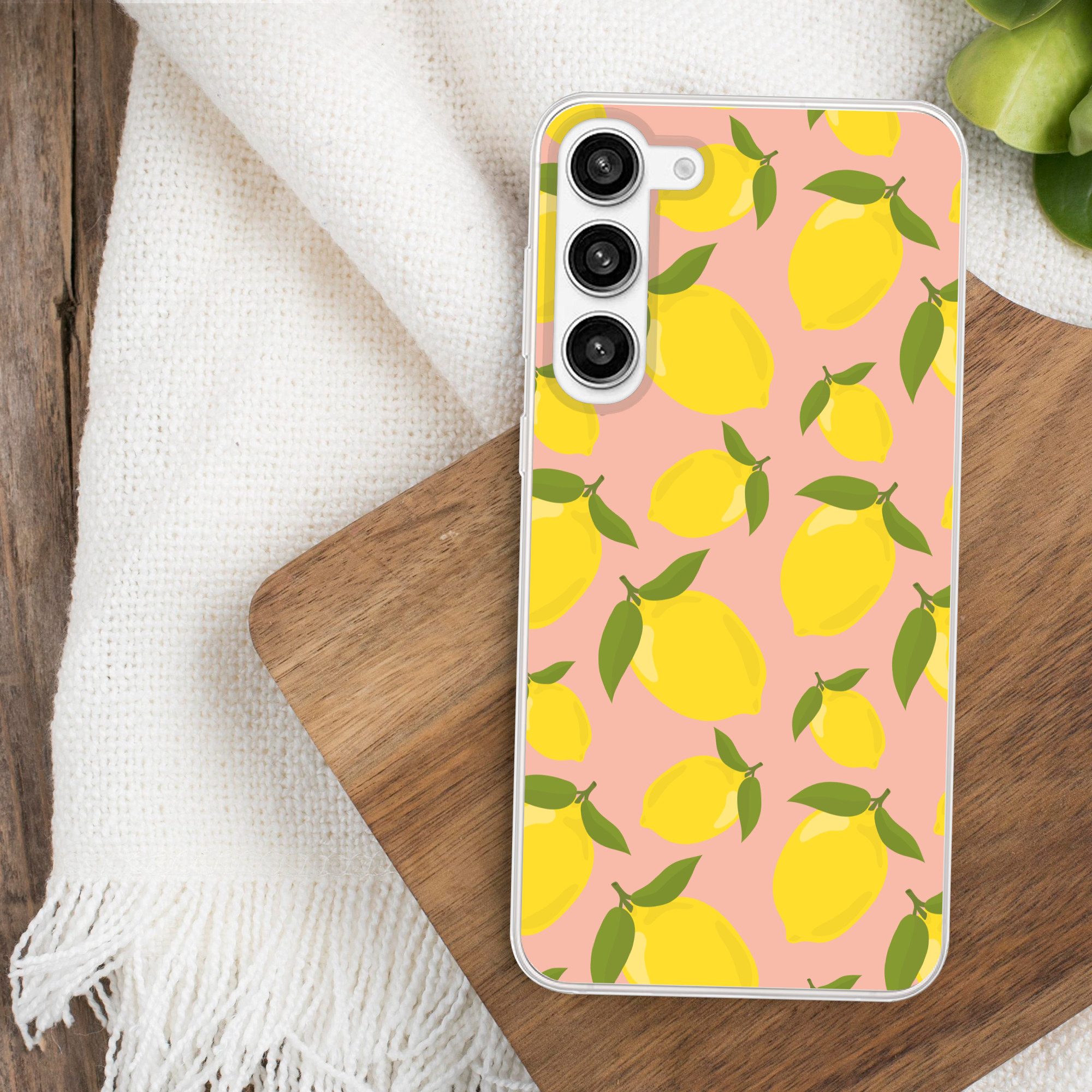 MuchoWow Handyhülle für Samsung Galaxy S23 Plus Zitronen - Gelb - Rosa - Muster - Obst, Phone Case, Silikon, Schutzhülle Dünn