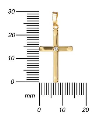 JEVELION Kreuzkette mit Brillant Kreuz Anhänger 750 Gold - Made in Germany (Goldkreuz, für Damen und Herren), Mit Kette vergoldet- Länge wählbar 36 - 70 cm.