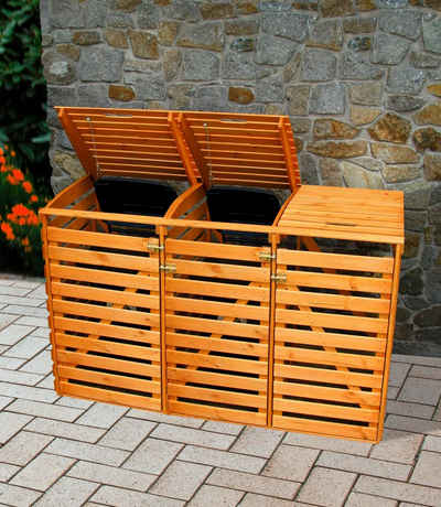 promadino Mülltonnenbox, für 3x240 l aus Holz, BxTxH: 202x92x122 cm