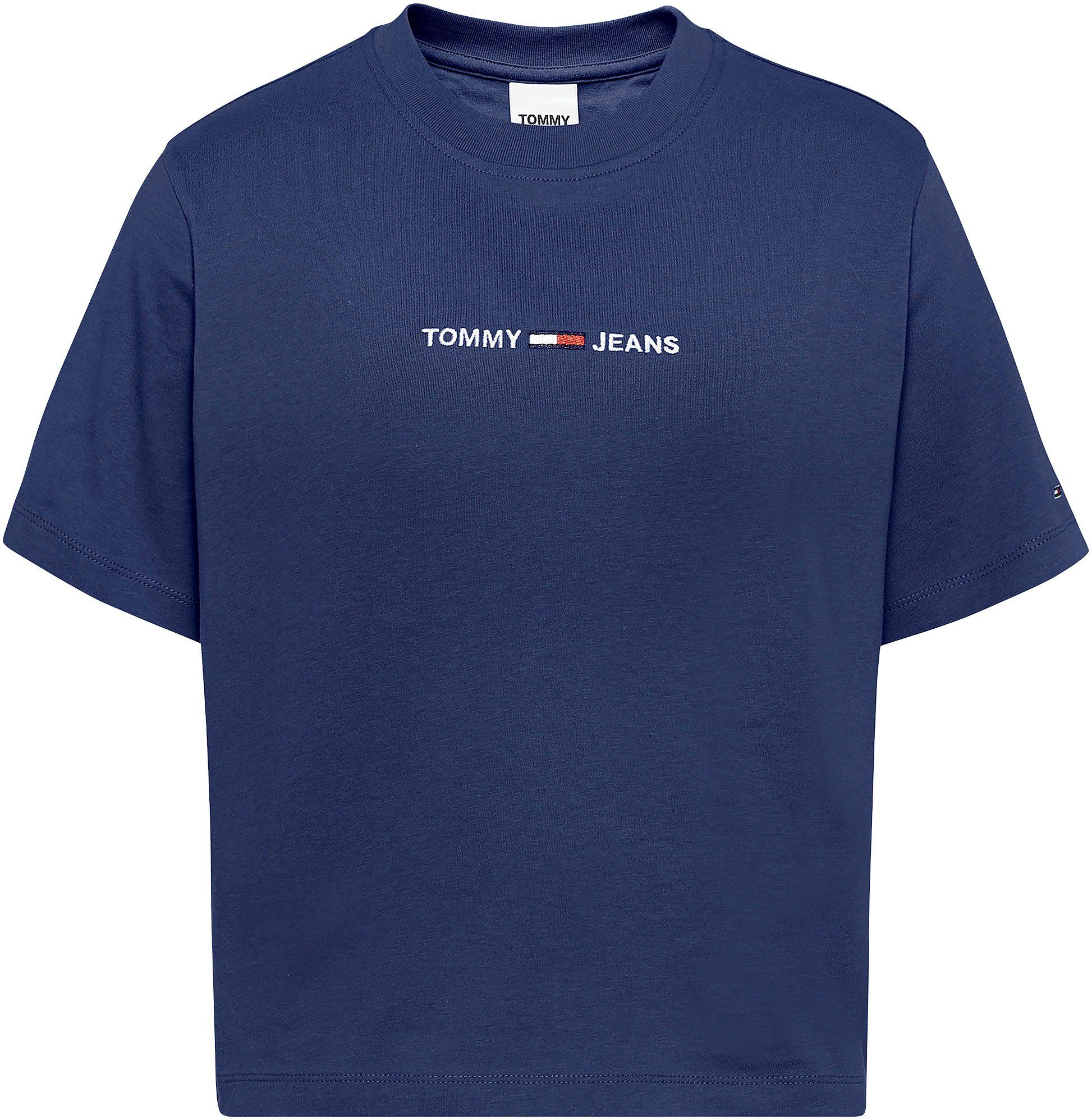 Tommy Jeans Rundhalsshirt TJW CROP Logostickerei TEE BXY LOGO Jeans Tommy Twilight Navy mit LINEAR