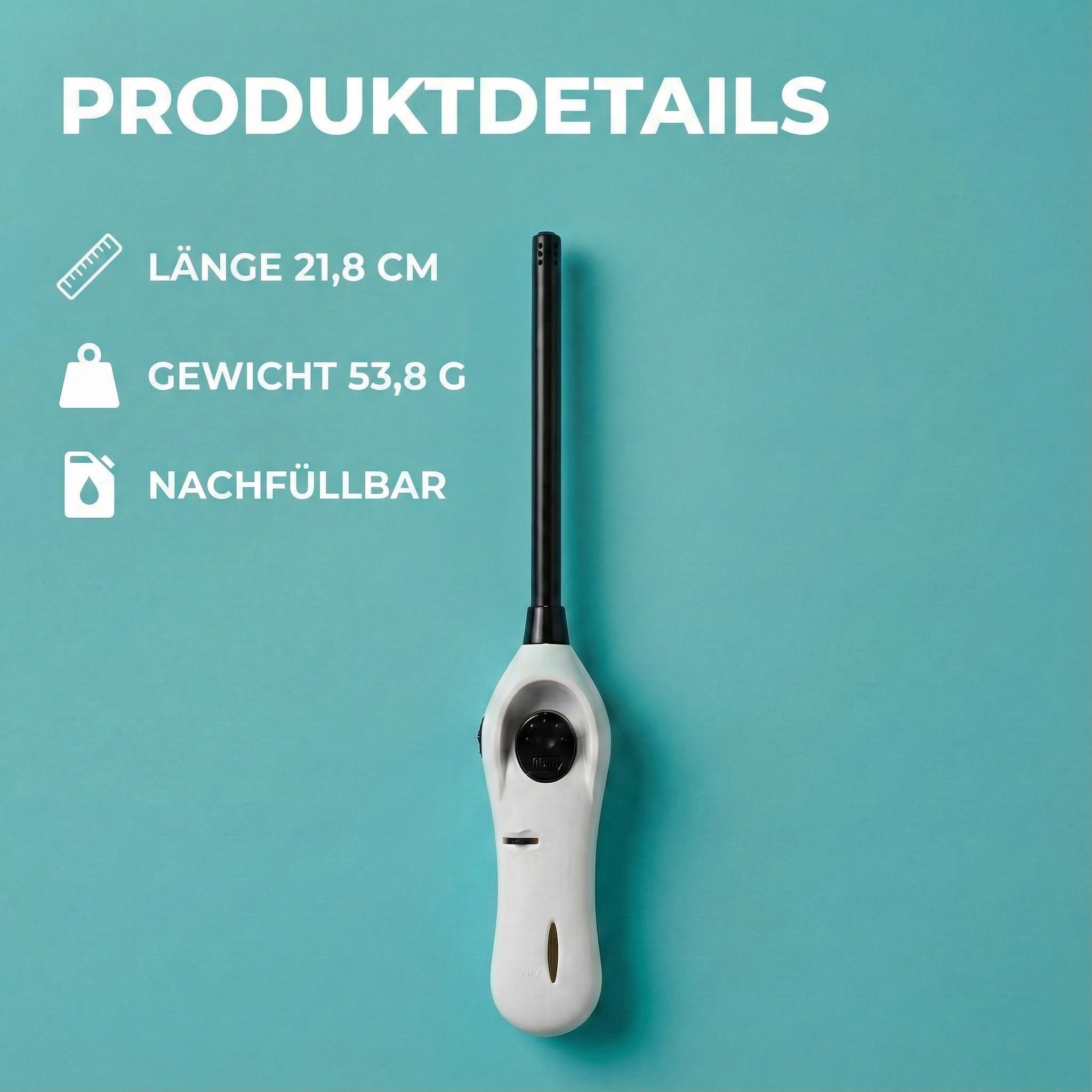TOM Feuerzeuge Stabfeuerzeuge 10er Set Nachfüllbar Soft-Flame (10-St), 21,8 cm lang, gemischte Farben, Propan- / Butangas, Vorgefüllt
