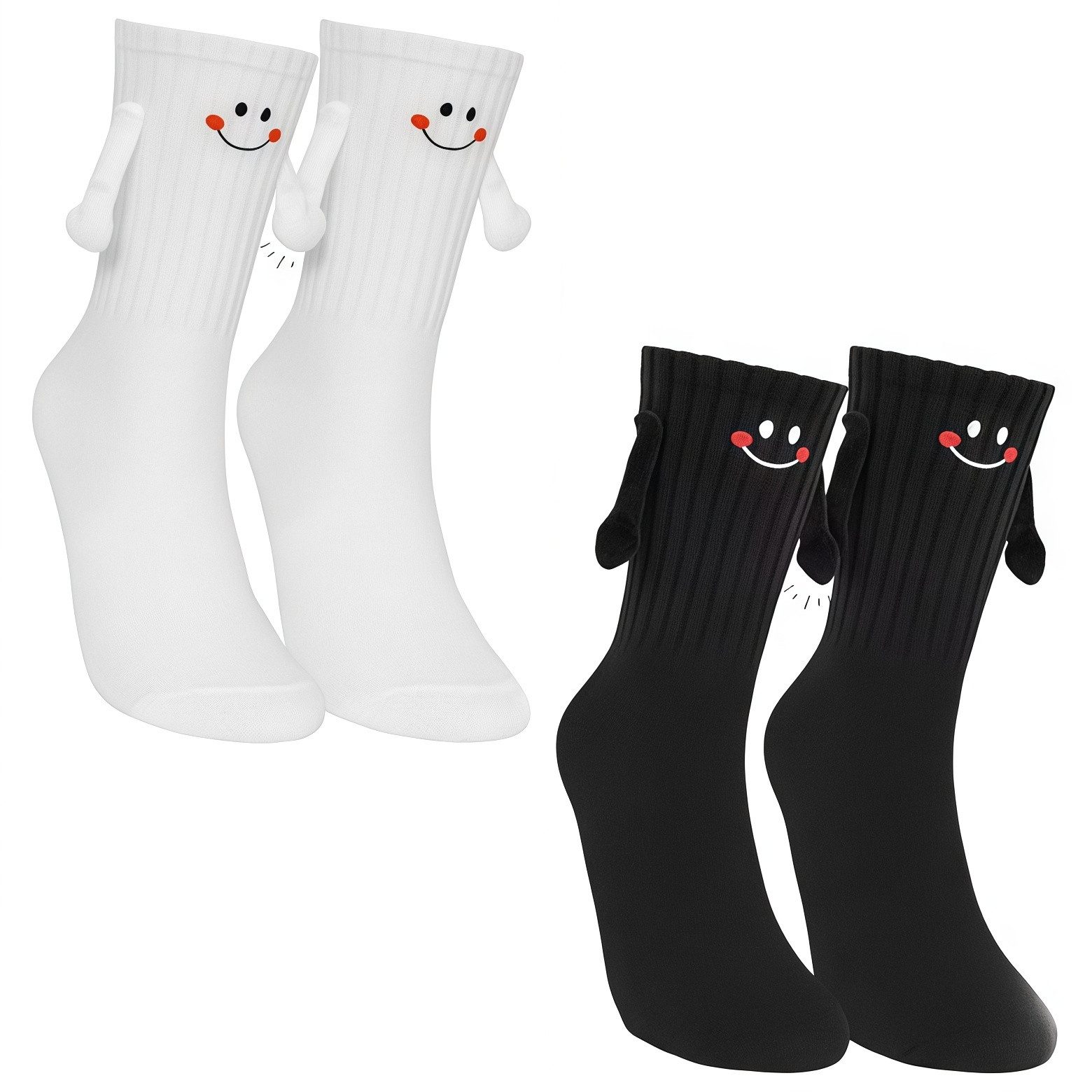 FOUORTUNATE-BEE Socken 2 Paar magnetische Handsocken – Partner- und Freundschaftssocken 35–41 (2-Paar) Schwarze und weiße Unisex-Socken für Frauen und Männer