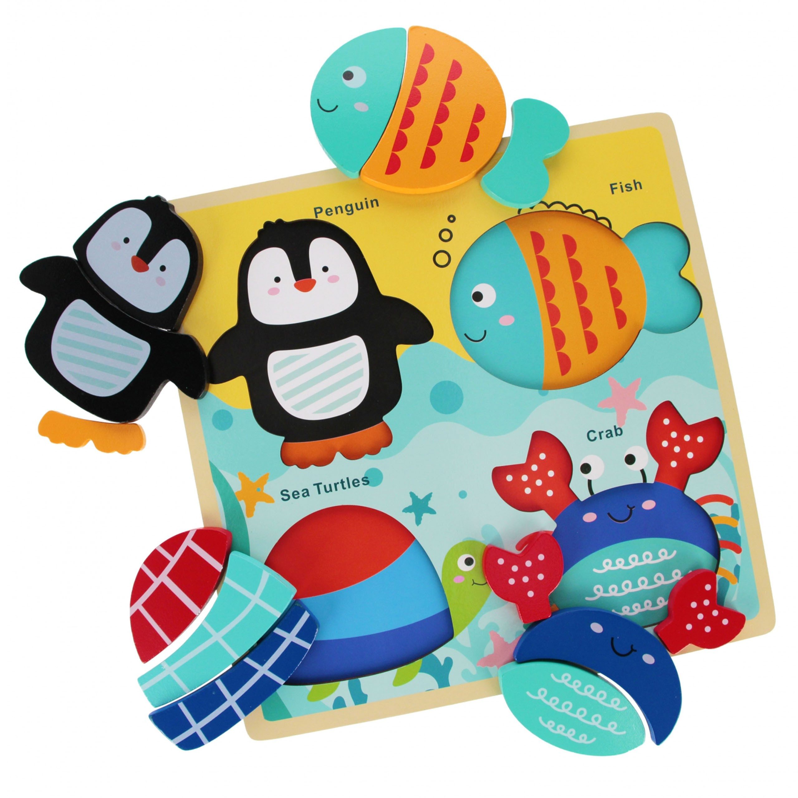 BamBam Puzzle HOLZ Puzzle Kinder, Lernpuzzle, große Teile, 4 Ozean Puzzle 8m+ BamBam, Puzzleteile