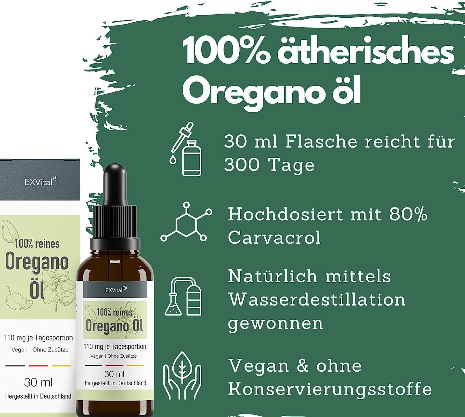 Oregano Öl mit 80% Carvacrol, 100% ätherisches Oregano Öl Tropfen, 30 ml