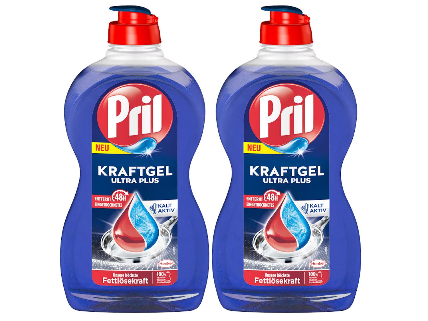 PRIL Kraftgel Ultra Plus 2 x 450ml Geschirrspülmittel (Doppelpack, [2-St. mit höchster Fettlösekraft für sauberes Geschirr)