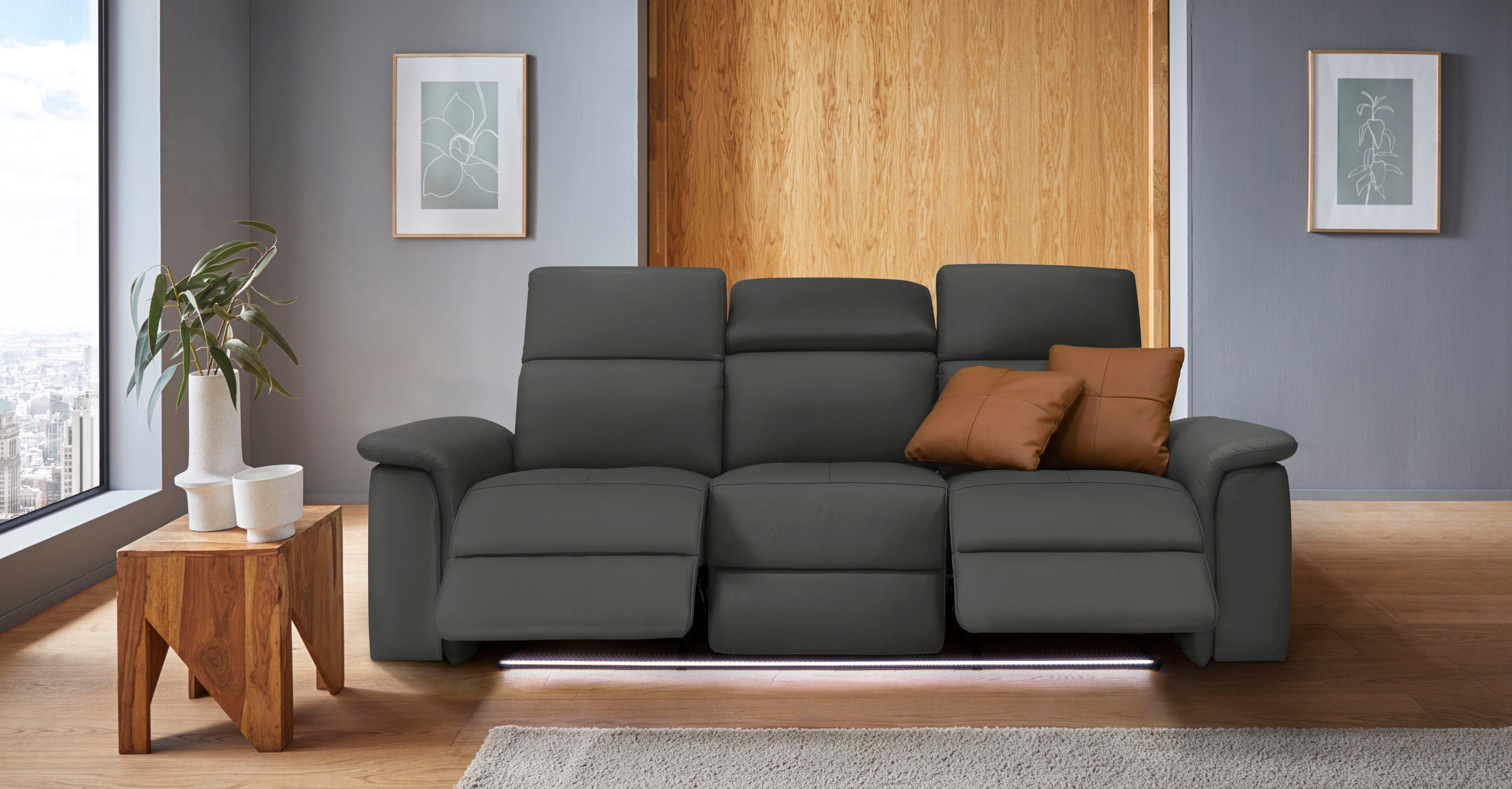 Home affaire 3-Sitzer Pareli 229cm, manuelle u. elektr. Relaxfunktion in 2 Sitzen, USB, KT-Verstellung, LED Beleuchtung, in Echtleder, Kunstleder, Web