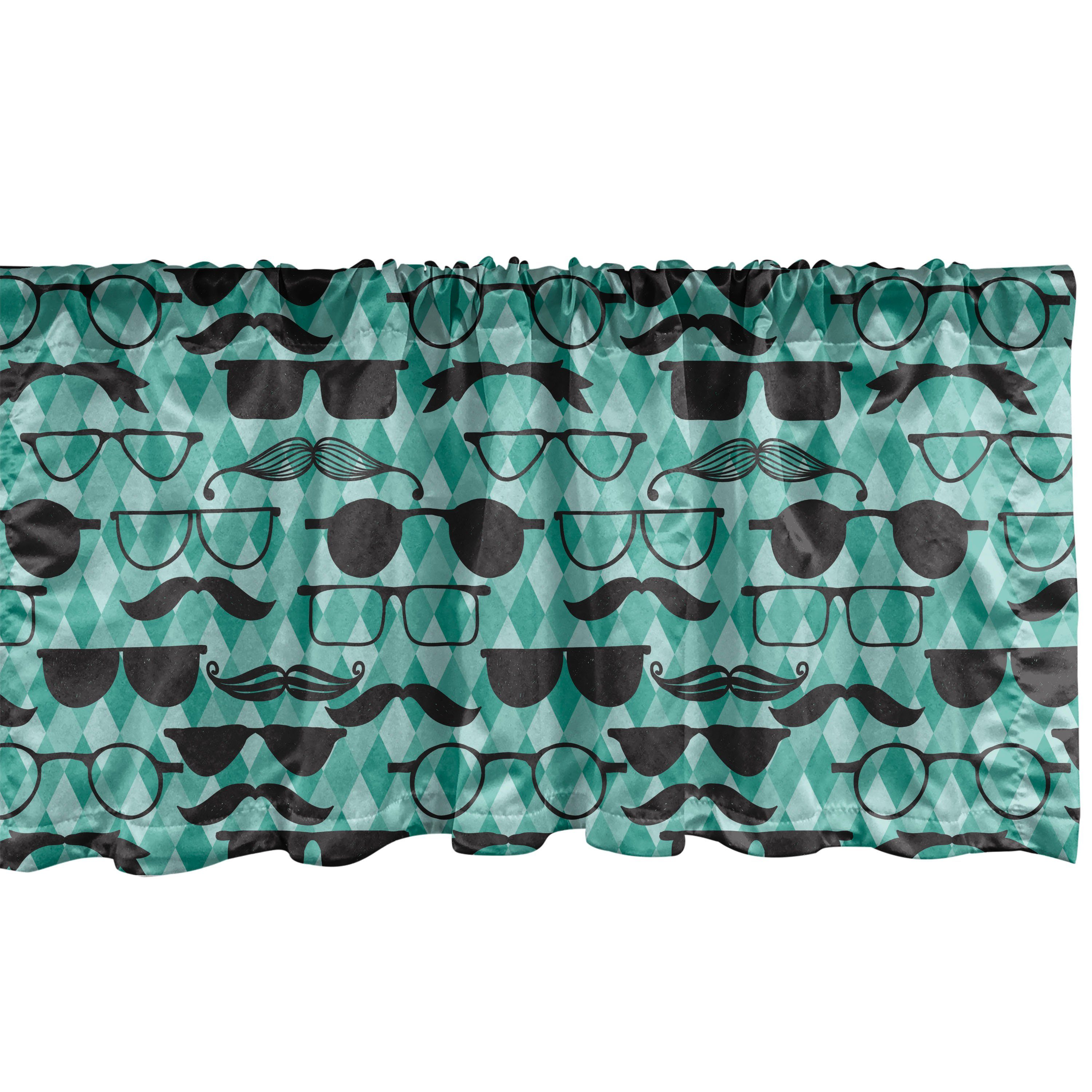 Scheibengardine Vorhang Volant für Küche Schlafzimmer Dekor mit Stangentasche, Abakuhaus, Microfaser, Hipster Schnurrbart und Brille Manly