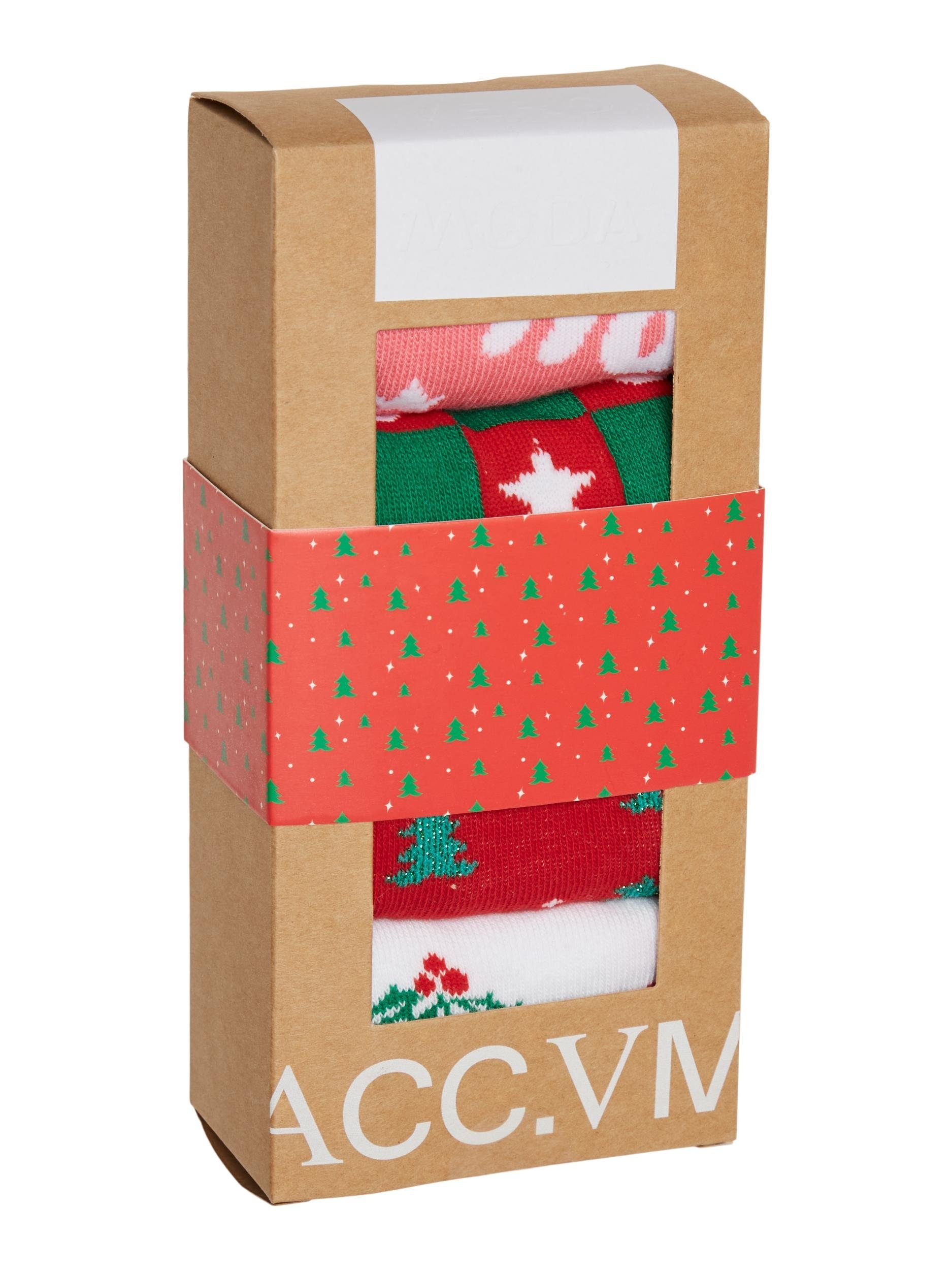 4-Paar) VMELF Moda Vero Hot GIFTBOX SOCKS (Packung, Pink Socken XMAS Pack:BOX 1