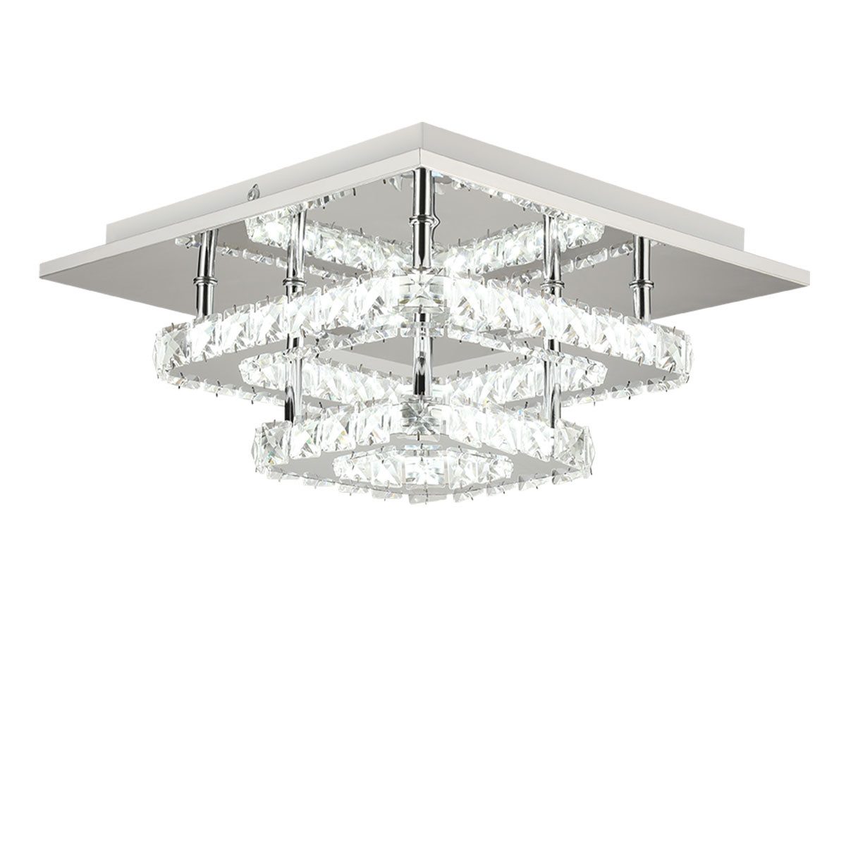 LETGOSPT LED Deckenleuchte Edelstahl Doppelschicht Kristalllampe günstig online kaufen