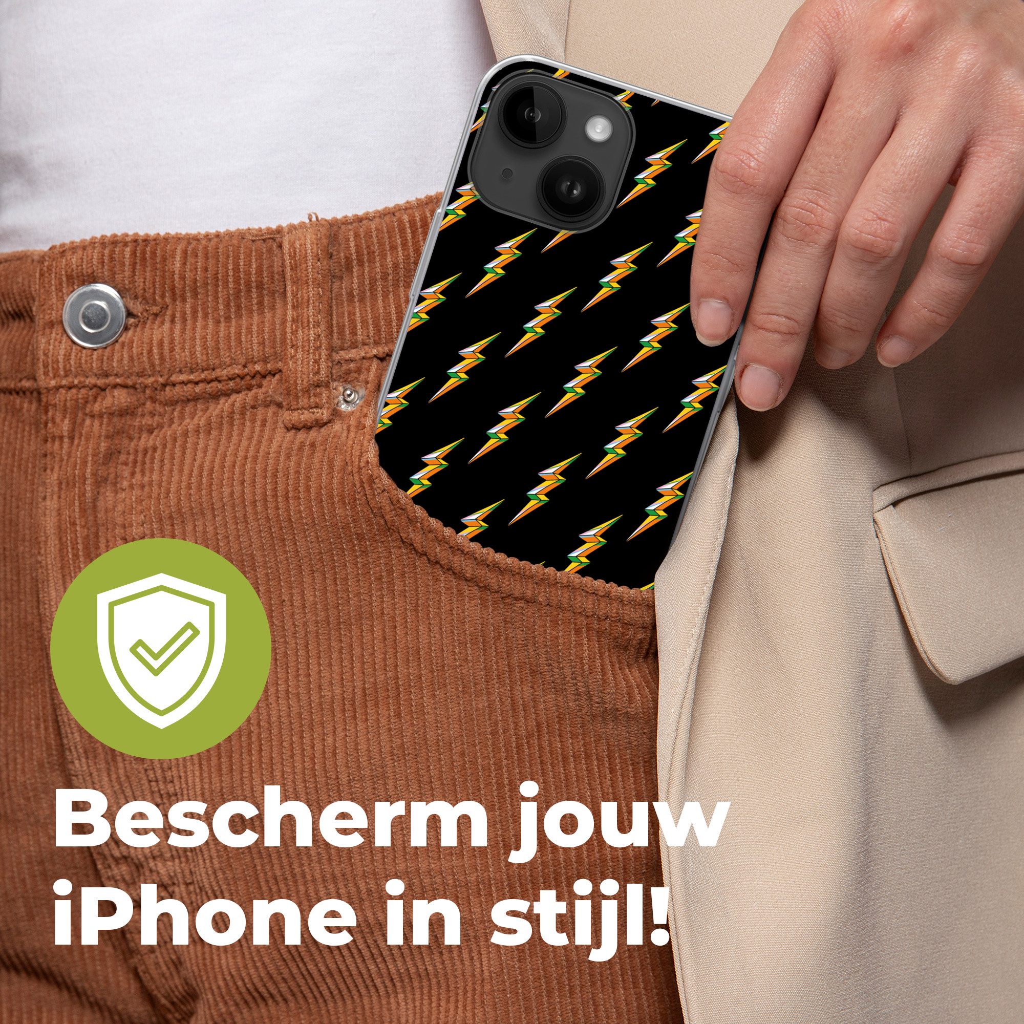 MuchoWow Handyhülle für Apple iPhone 14 Blitzschlag - Gelb - Schwarz, Smartphone-Bumper, Print, Handy Schutzhülle Dünn