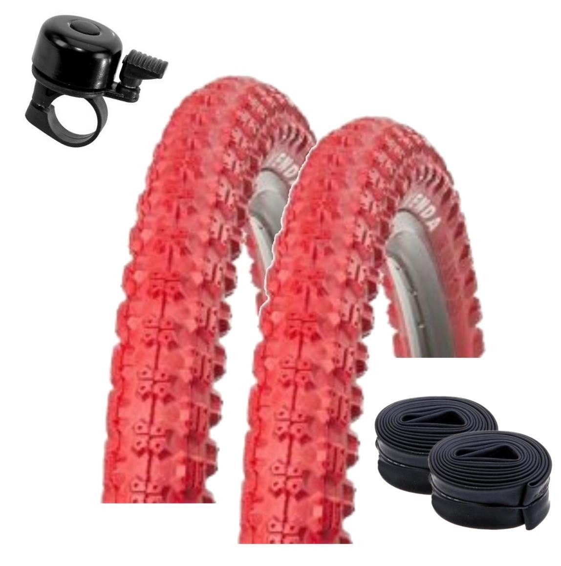 maxxi4you Fahrradreifen 2 x Kenda BMX 20 x 2,125 (57-406) Rot + 2 x AV inkl. Fahrradklingel