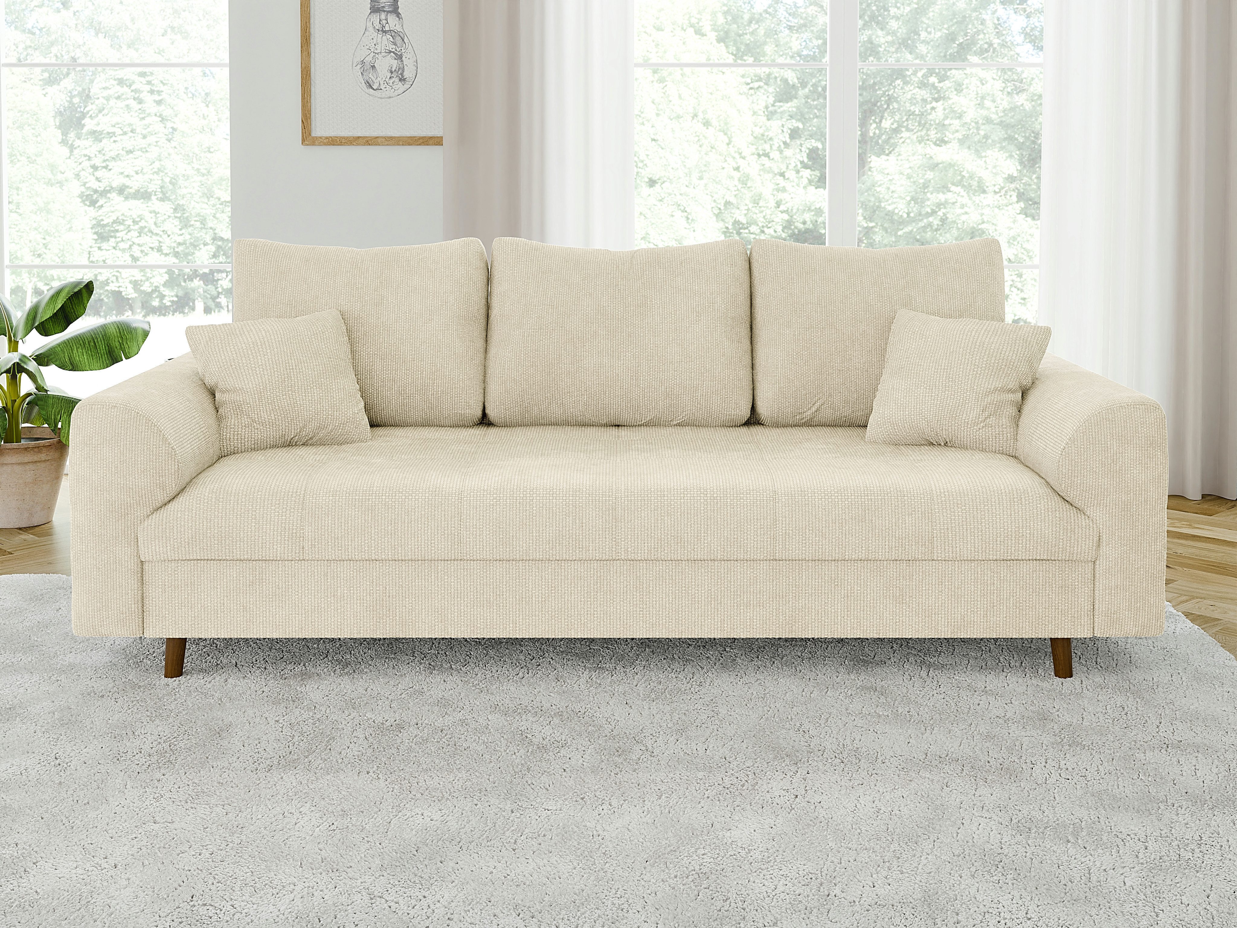 S-Style Möbel 3-Sitzer Sofa Kristian mit Braun Holzfüßen aus Chenille-Stoff, mit Wellenfederung – Bild 3 von 5
