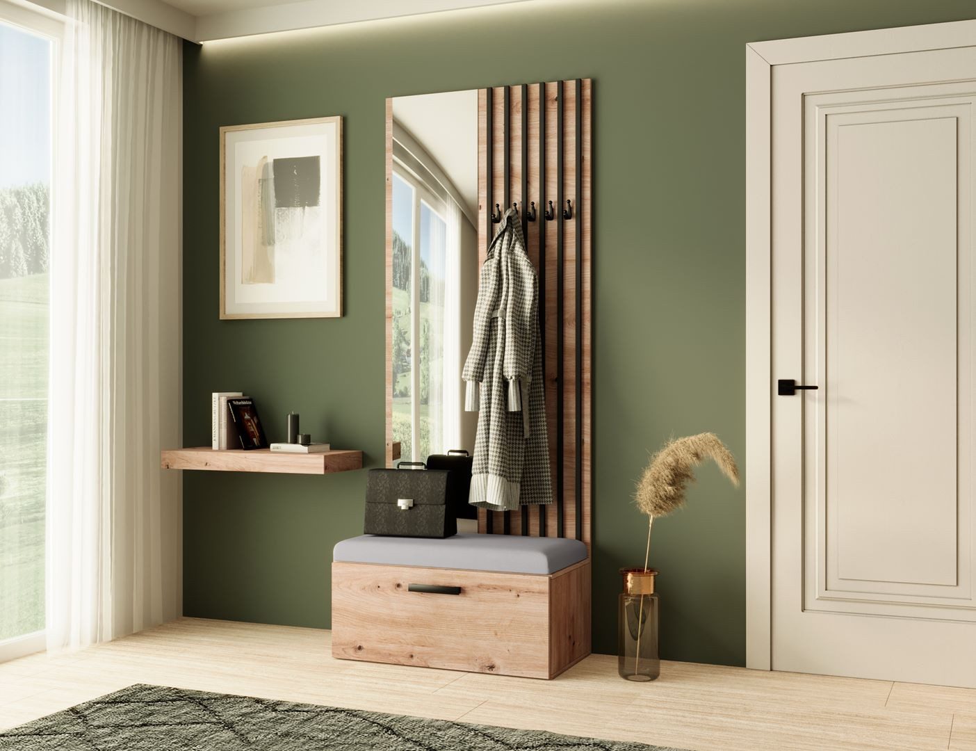 Beautysofa Garderobenschrank mit Lamellen, Spiegel und günstig online kaufen