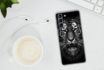 MuchoWow Handyhülle Tiger - Tiere - Schwarz - Weiß - Porträt - Wild, Phone Case, Handyhülle Samsung Galaxy S21, Silikon, Schutzhülle