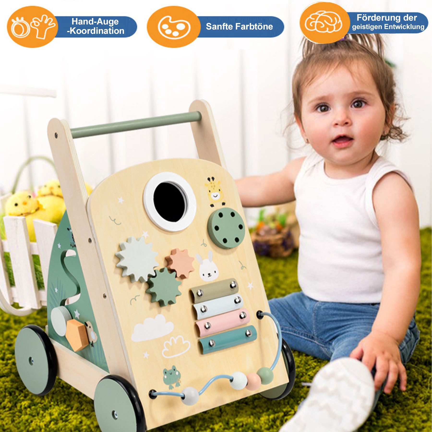 Keyura Lauflernhilfe Baby Lauflernwagen Holz mit Rädern,Montessori Lauflern günstig online kaufen