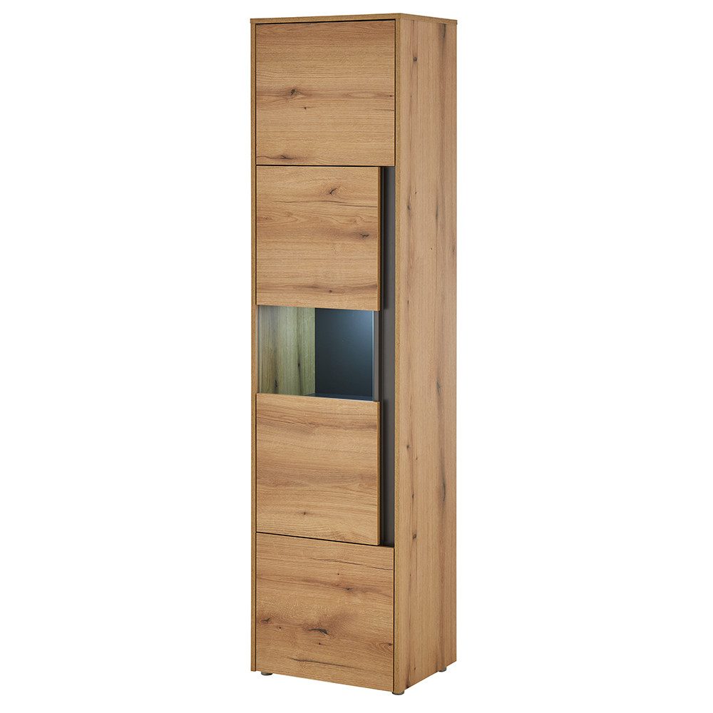 Lomadox Vitrine CRISP-61 50 cm, Eiche Nb. mit anthrazit, inkl. LED-Beleuchtung, 3 Türen