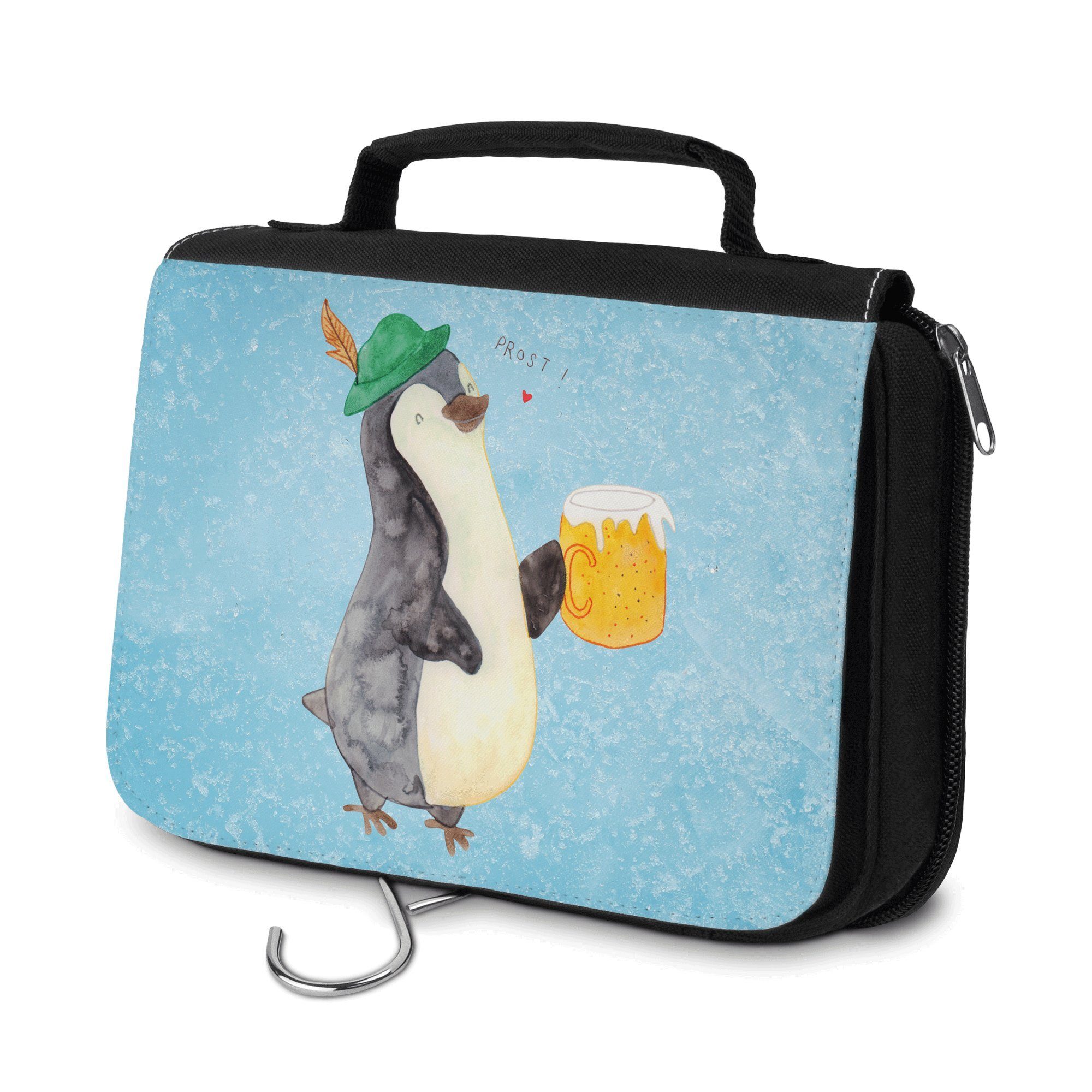 Mr. & Mrs. Panda Kulturbeutel Pinguin Bier - Eisblau - Geschenk, Organizer, Pinguine, Herren, Oktob (1-tlg)