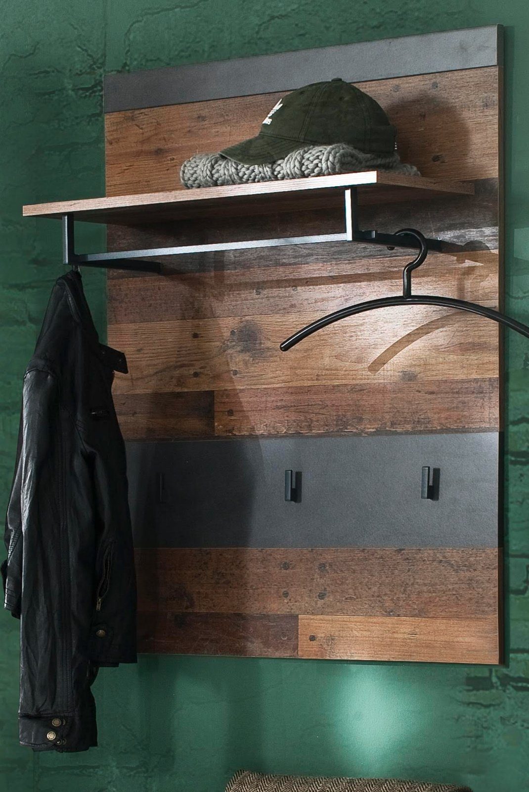 Inn.Furn Garderobenpaneel Indy (Wandgarderobe in Used Wood und grau, 80 x 105 cm), Altholz Optik
