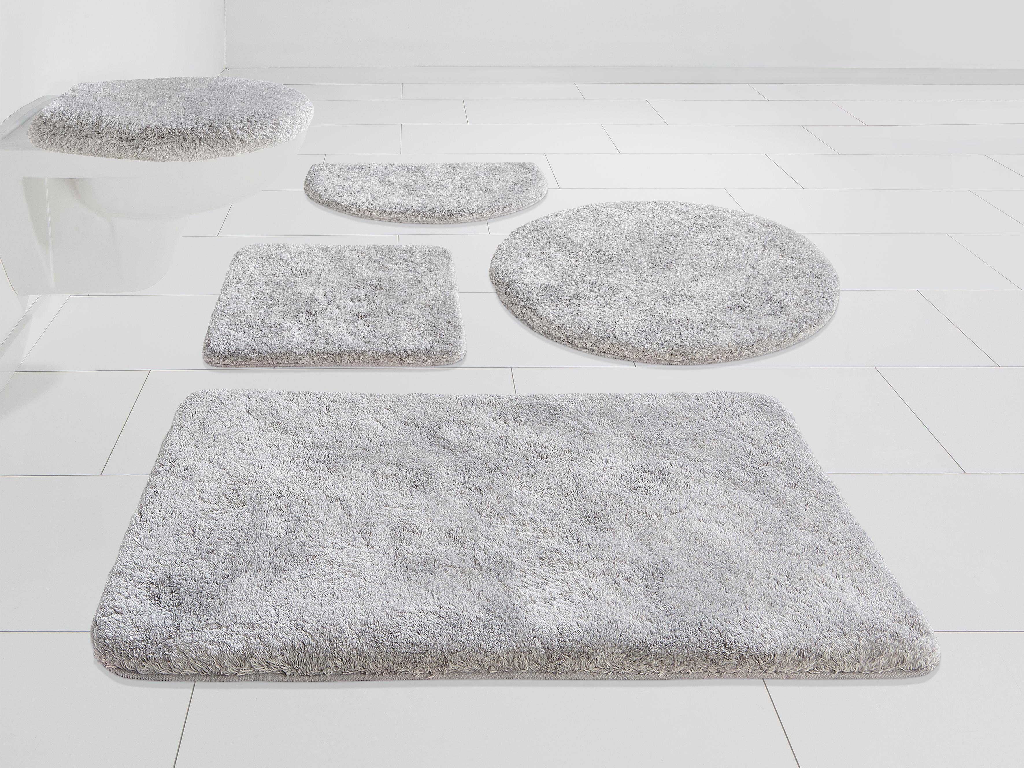 Grund Badematte Melos, Badvorleger, Badezimmer Teppich, sehr weich, Höhe 27 mm, rutschhemmend beschichtet, fußbodenheizungsgeeignet, Kunstfaser, rund, melierte Optik, sehr weicher Flor, Melange-Effekt, Made in Europe