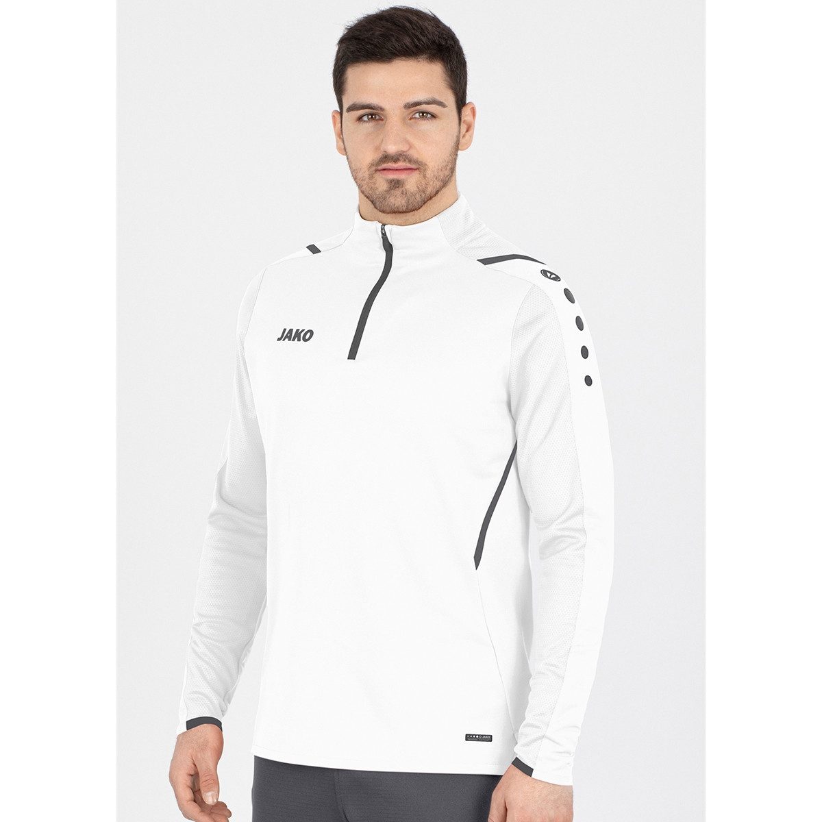 Jako Langarmshirt Ziptop Challenge - Fleece-Innenseite, Zip-Reissverschluss - weiss