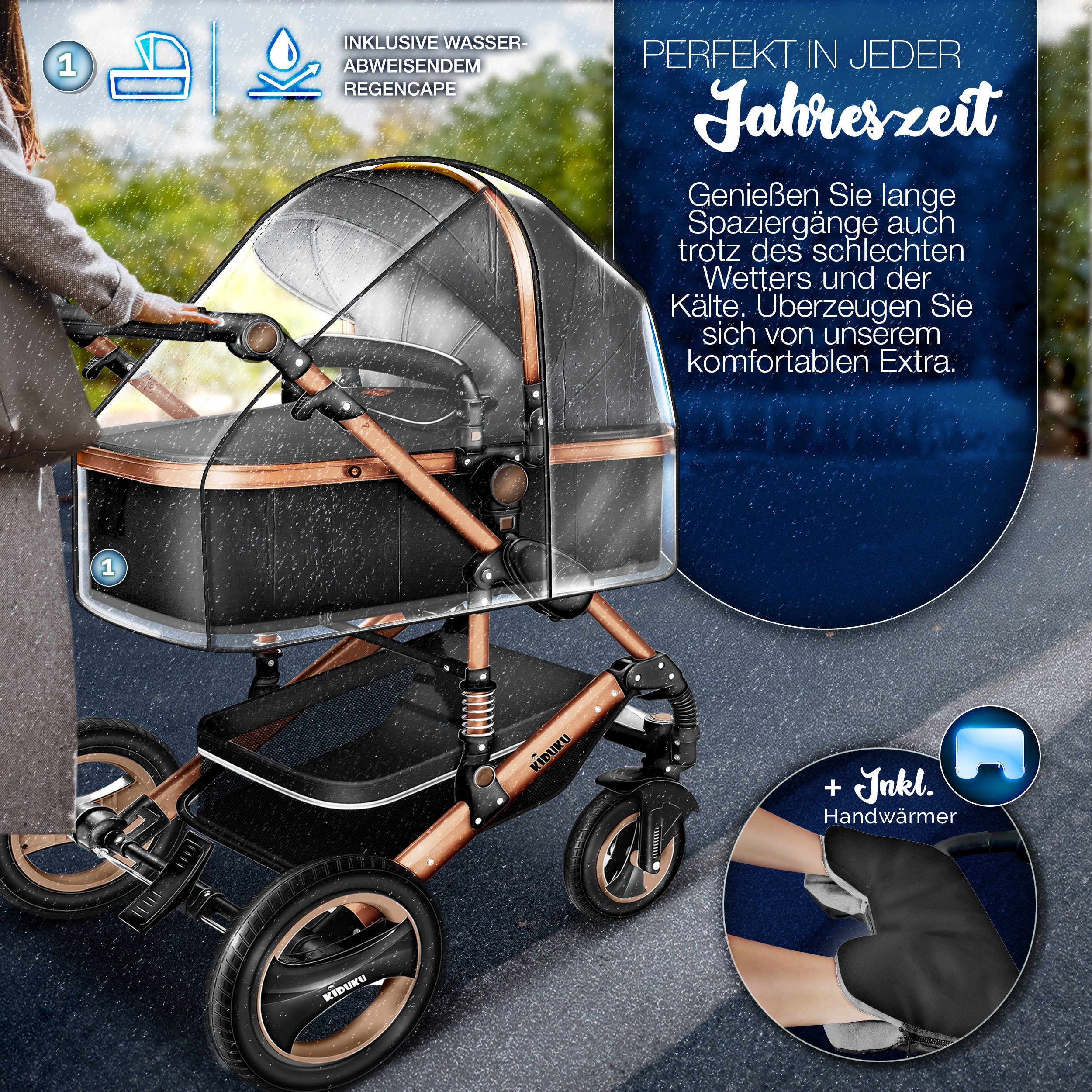 KIDUKU Kombi-Kinderwagen KIDUKU® 3 in 1 Kombi-Kinderwagen Buggy Reisebuggy inkl. Auto- Babyscha, Kindertisch