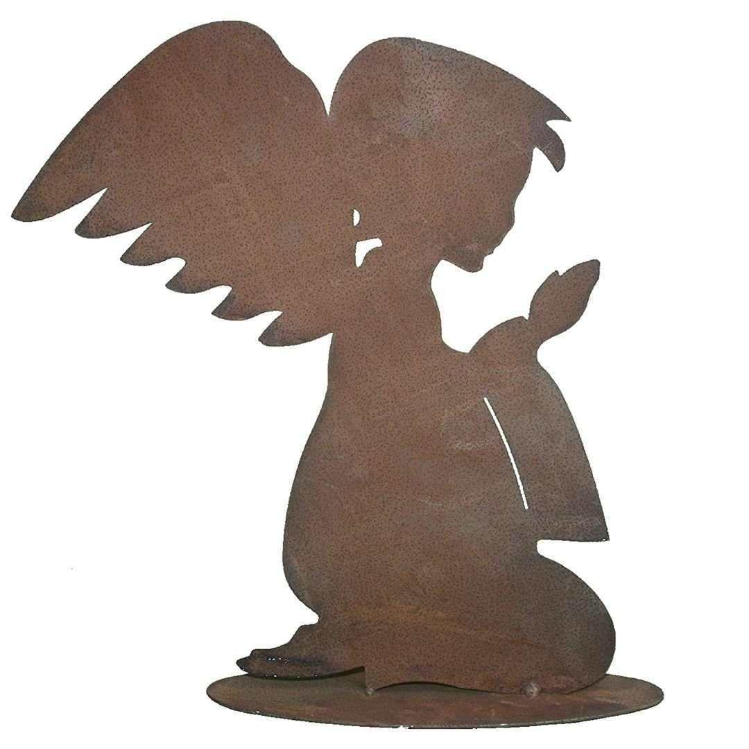 Angelo Di Natale In Metallo Arrugginito Rostikal 24x35cm Con Asta 80cm – Decorazione Da Giardino Vintage, Fatto A Mano In Baviera