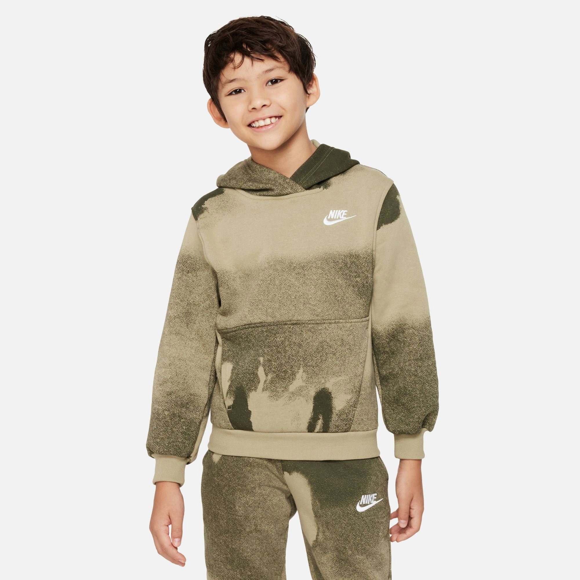 CARGO FLEECE KHAKI/NEUTRAL BIG Sportswear CLUB OLIVE/WHITE Kapuzensweatshirt HOODIE Nike PULLOVER KIDS'