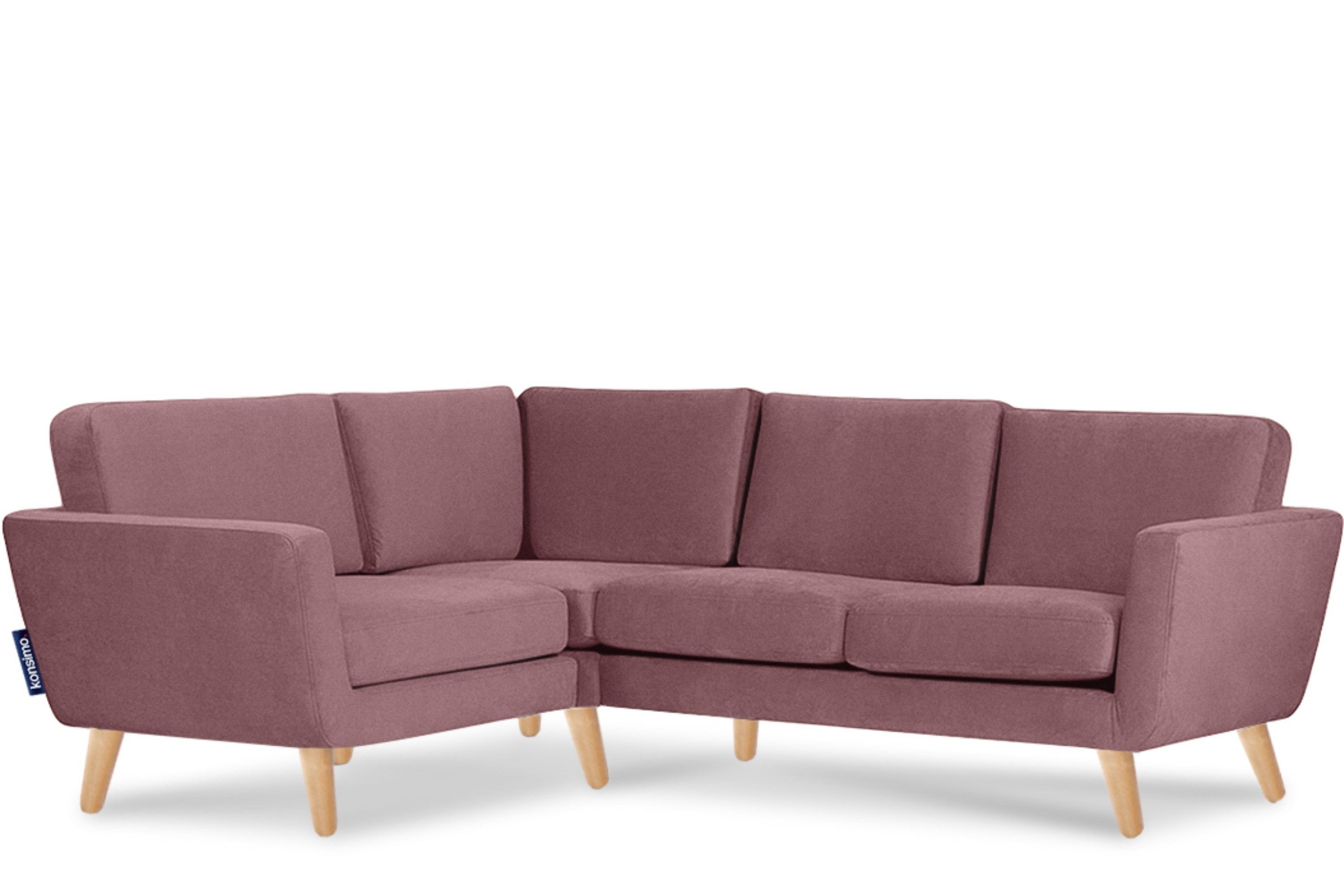 Konsimo Ecksofa TAGIO Linke Eckcouch, Scandi-Stil, mit Armlehnen, Made in Europe, Gestell aus Massivholz koralle | koralle