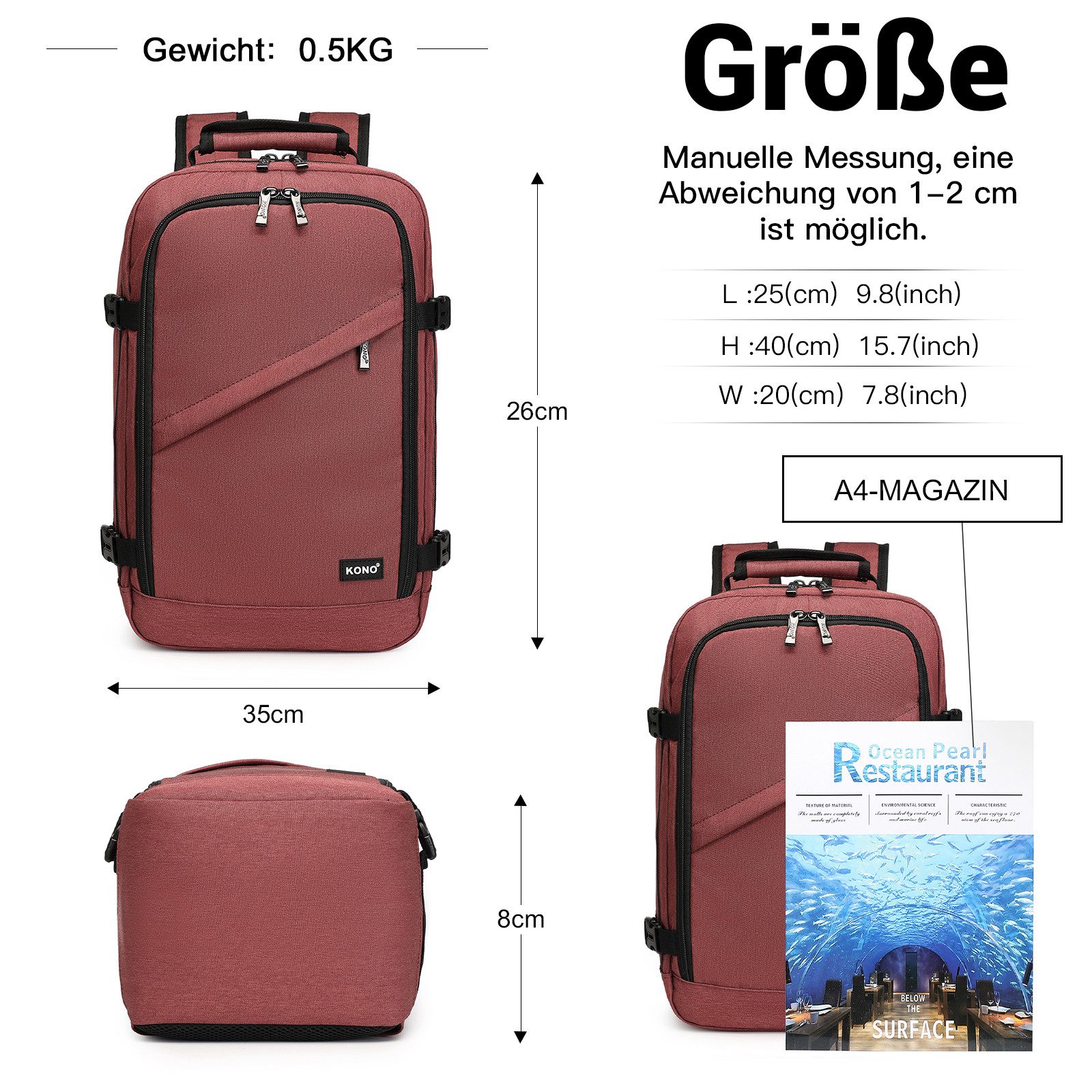 KONO Rucksack Handgepäck-Rucksack mit vielen Fächern Leichtgewicht günstig online kaufen