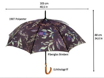 Mary Sam's Stockregenschirm Regenschirm Ø 103cm für Frauen, Länge 88cm, Automatische Öffnung, Stockregenschirm Damen, Stockschirm Sturmfest, mit Holzgriff, Groß