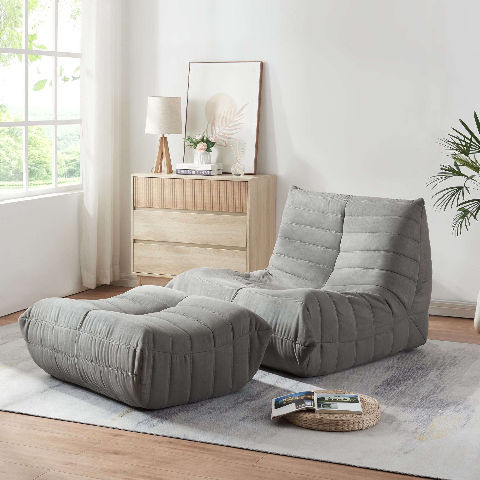 en.casa Sessel, »Kodsø« Bodensessel mit Hocker günstig online kaufen