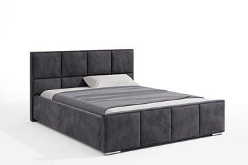 Beautysofa Polsterbett Quatro (140 / 160 / 180 cm), Metallgestell, Bett mit Kopfteil, große Bettkasten, Gashebebühne