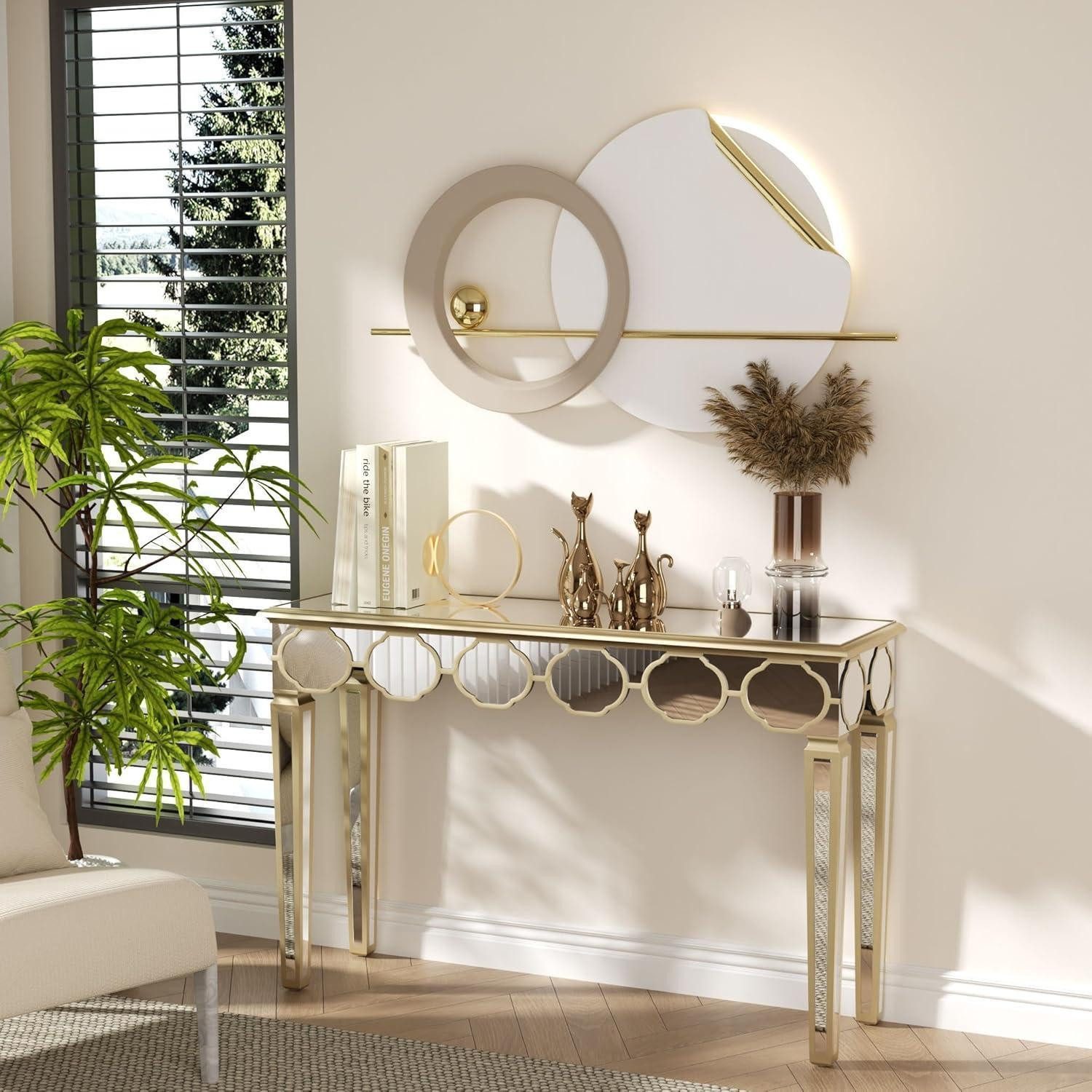 LuxusKollektion Konsolentisch Konsolentisch Gold 120 cm Spiegelglas Luxus Design Wohnzimmer