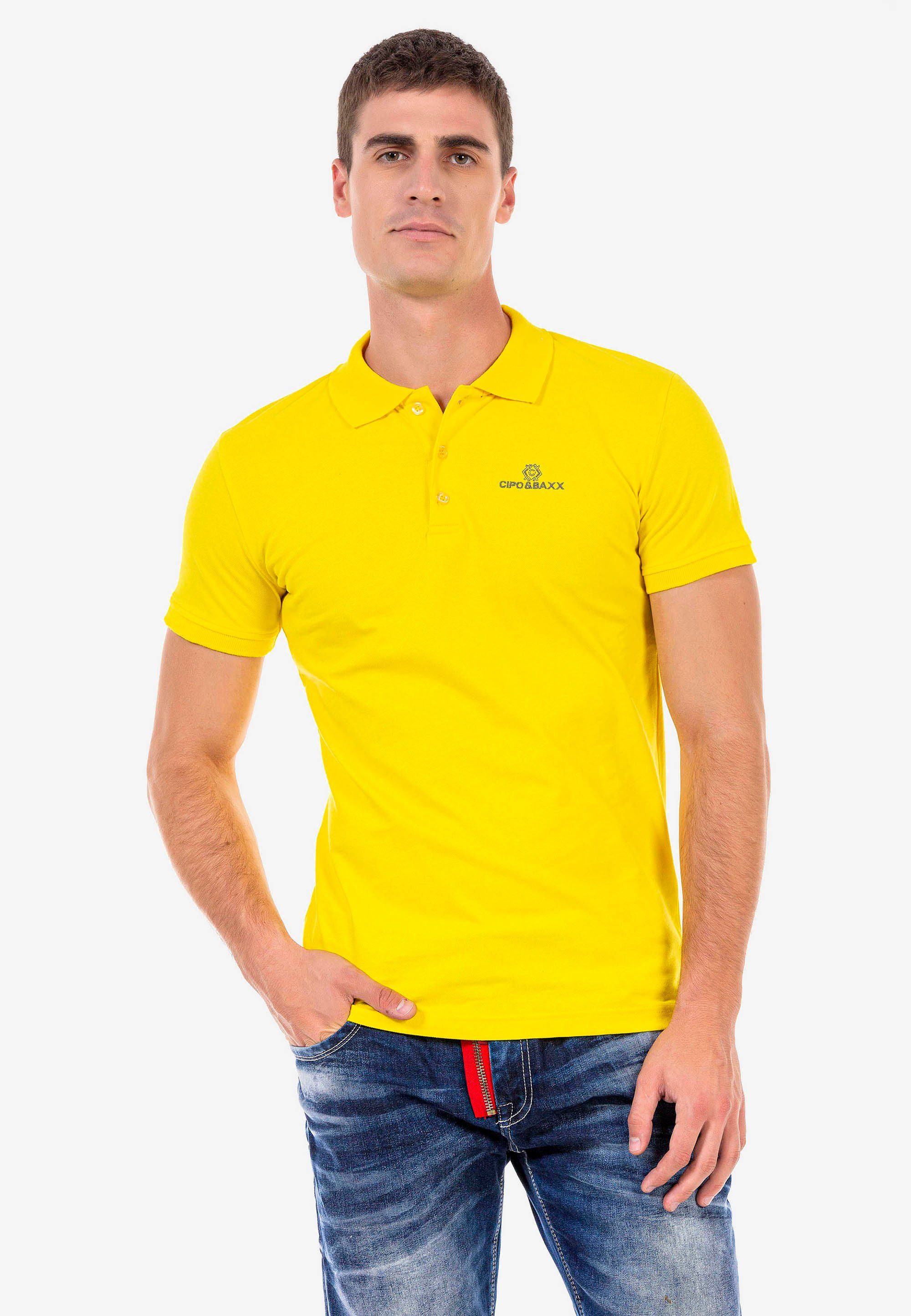 Cipo & Baxx Poloshirt mit kleiner Markenstickerei gelb