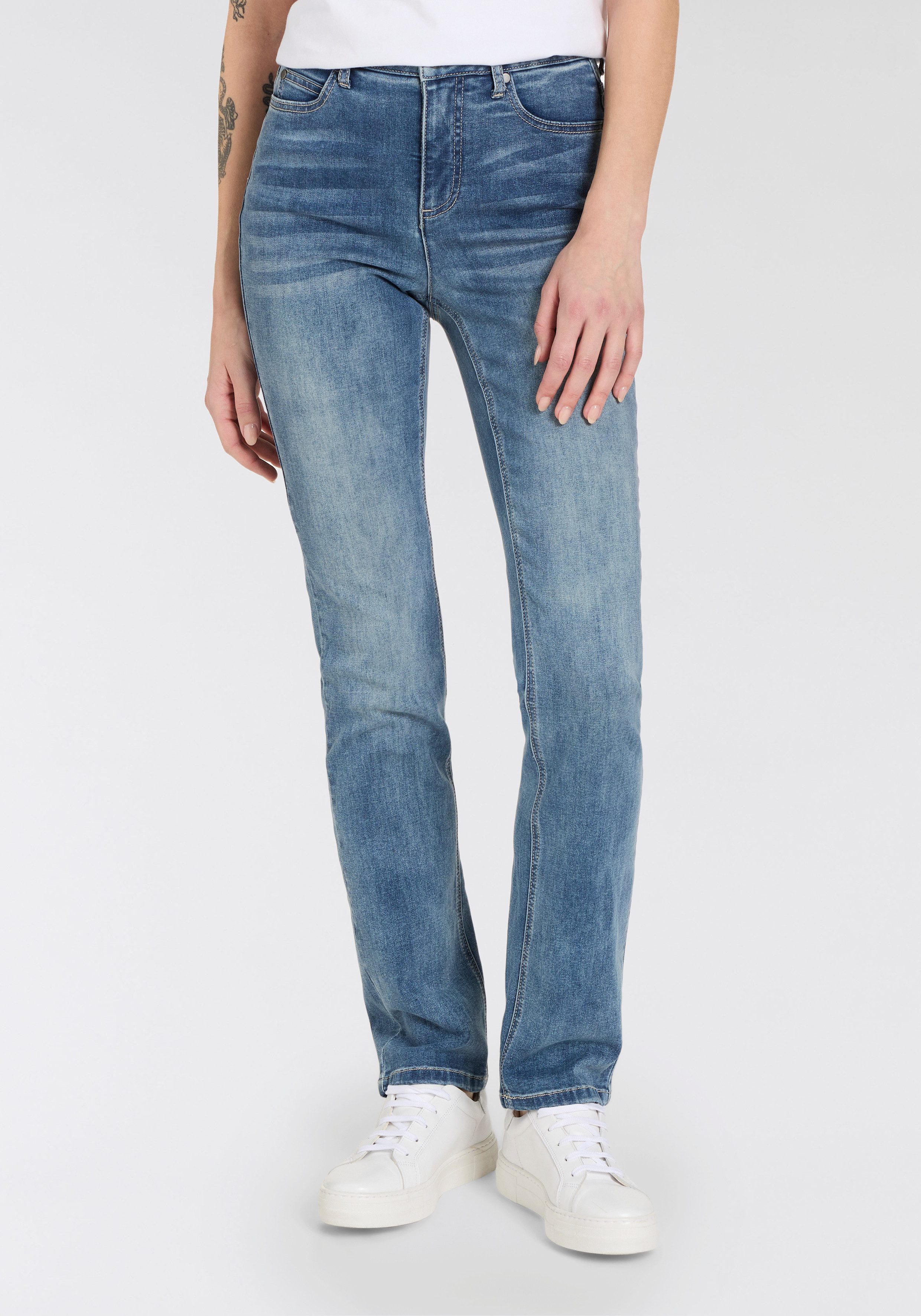 Arizona Gerade Jeans Ultra-Stretch Used-Look-Waschung günstig online kaufen