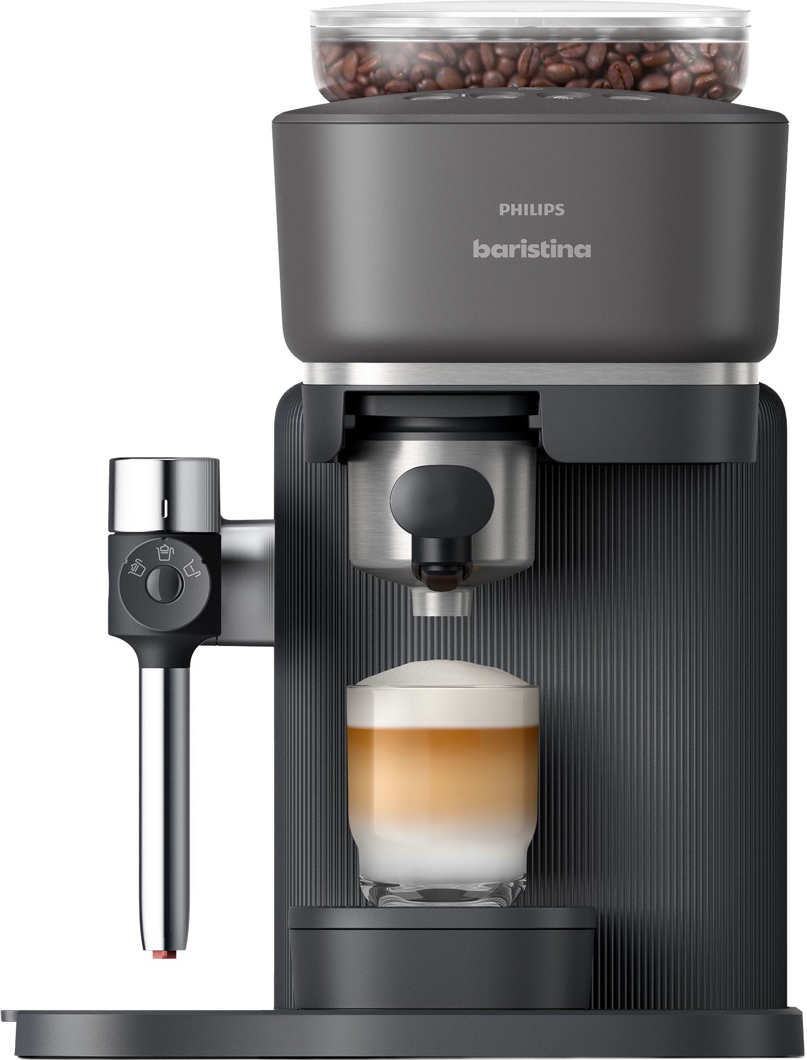 PHILIPS baristina Espressomaschine Latte BAR400/60 mit Mahlwerk für ganze Bohnen und Milchschaumdüse, 3 Schaumarten, 16 bar Pumpendruck, Schwarzgrau​