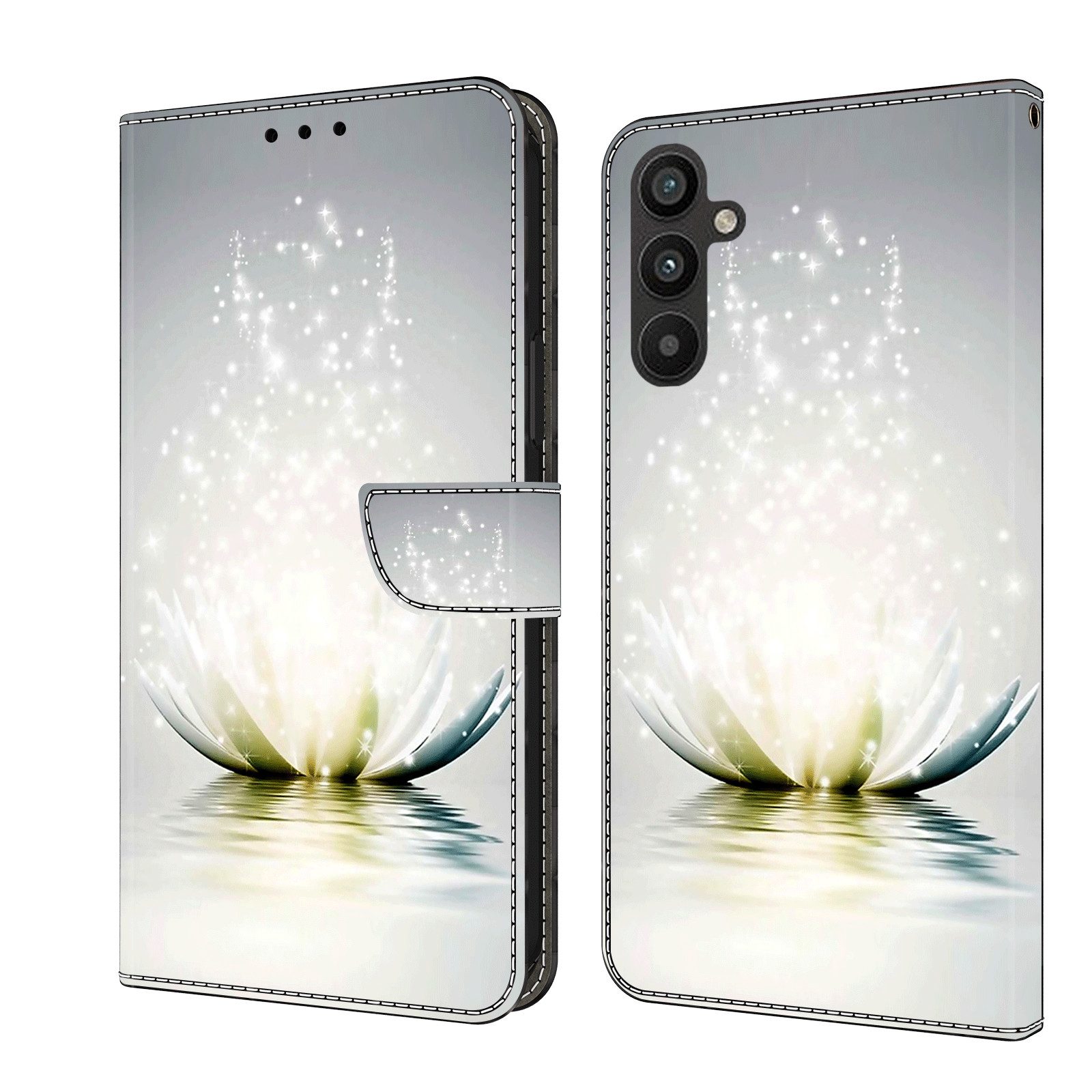CLM-Tech Handytasche für Samsung Galaxy A16 / A17 5G Hülle aus Kunstleder Klapphülle (Lotus Lampe, Handyhülle mit Standfunktion - Wallet Flip Case inklusive Kartenfächer), Cover mit Magnetverschluss
