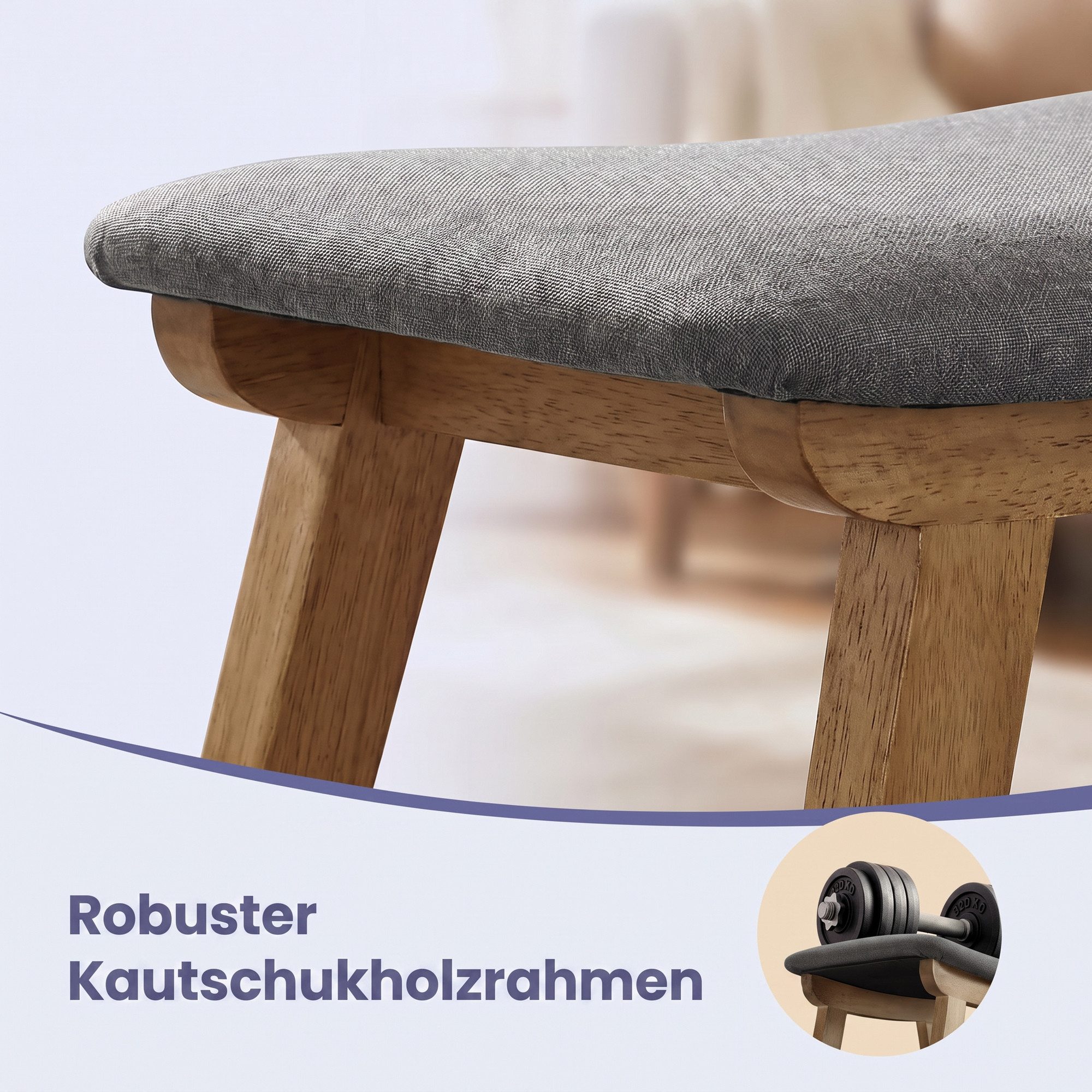 SONGMICS Sitzhocker Fußhocker Holzbank mit Waschbarem Bezug, 39,1 x 24,9 x 30 cm, für Flur, ohne Lehne, für Sessel, Bettbank – Bild 5 von 5