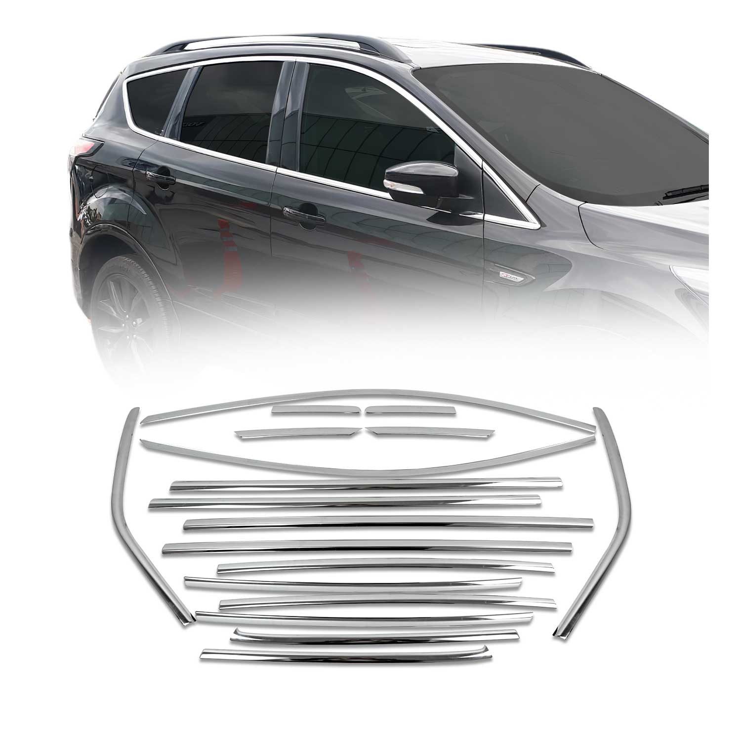 OMAC Zierleisten-Aufkleber Fensterleisten für Ford Kuga 2013-2019 Edelstahl Chrom 18tlg, (18tlg), Langlebig,Einfache Reinigung,Einfache Installation,Rostbeständig
