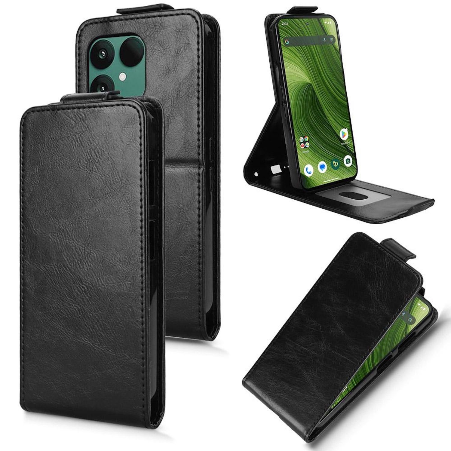 Wigento Smartphone-Hülle Für Fairphone 6 Magnetische Vertikale Flip Kunstleder Hülle Schwarz, Magnetverschluss, Kartenfächer, Halterfunktion