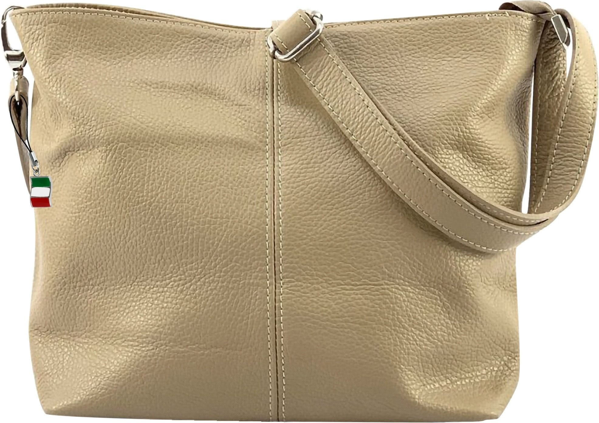 FLORENCE Schultertasche Florence Tasche taupe beige Leder (Schultertasche), Damen Schultertasche, Umhängetasche Echtes Leder, taupe, ca. 20cm hoch