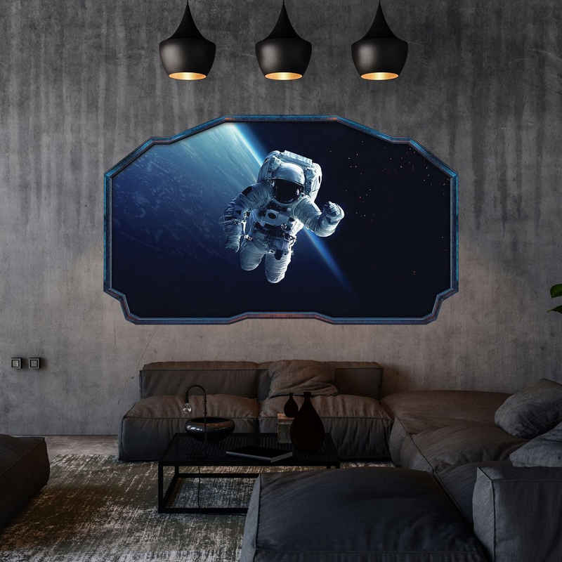 GRAVURZEILE Wandtattoo Kinderzimmer im Weltraum & Astronaut Design - Größe ca. 115 x 70 cm (Wandsticker Wandaufkleber, 3D Wanddurchbruch & Deko), Ausführung: V1